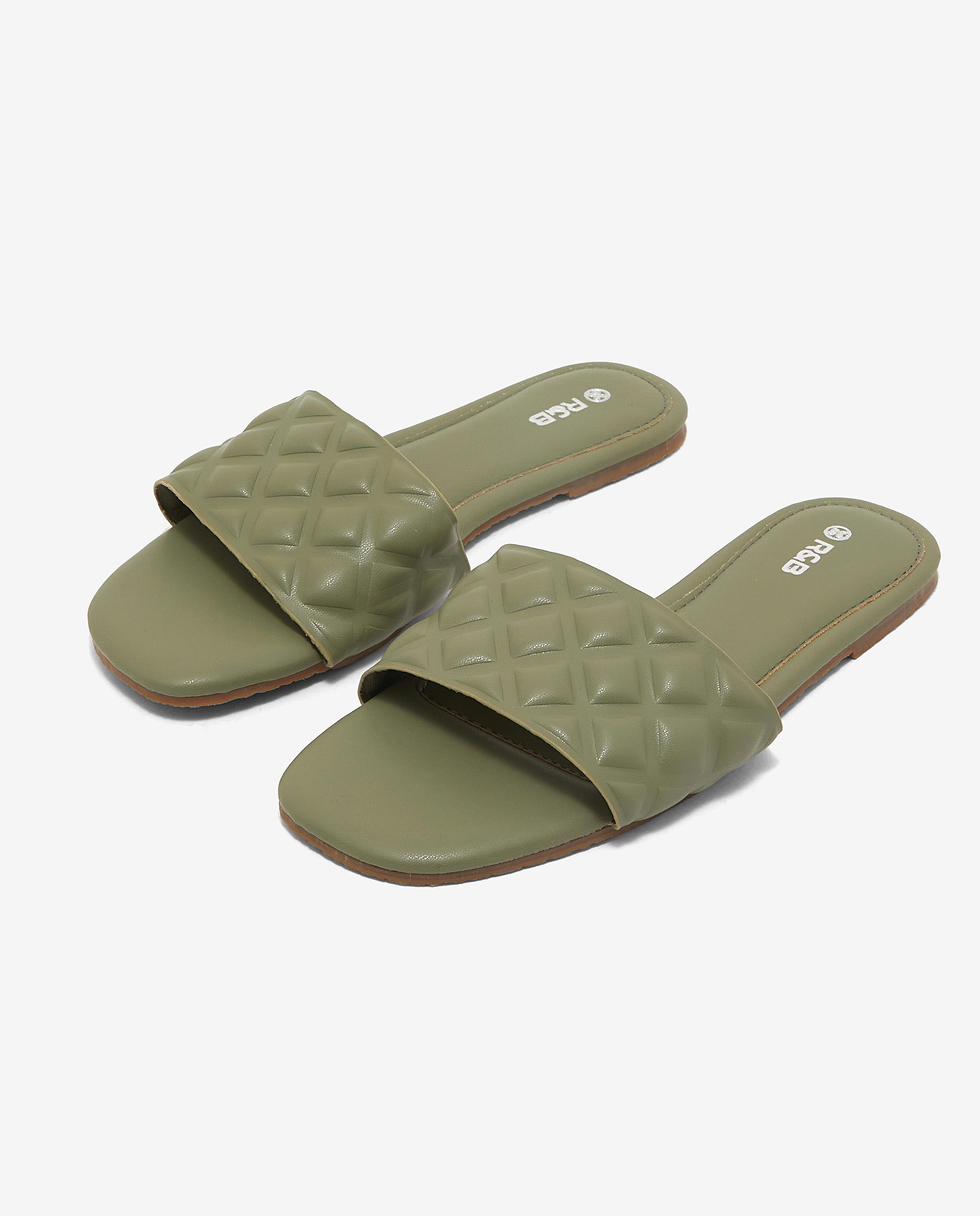 Quilted Open-Toe Flat Sandals