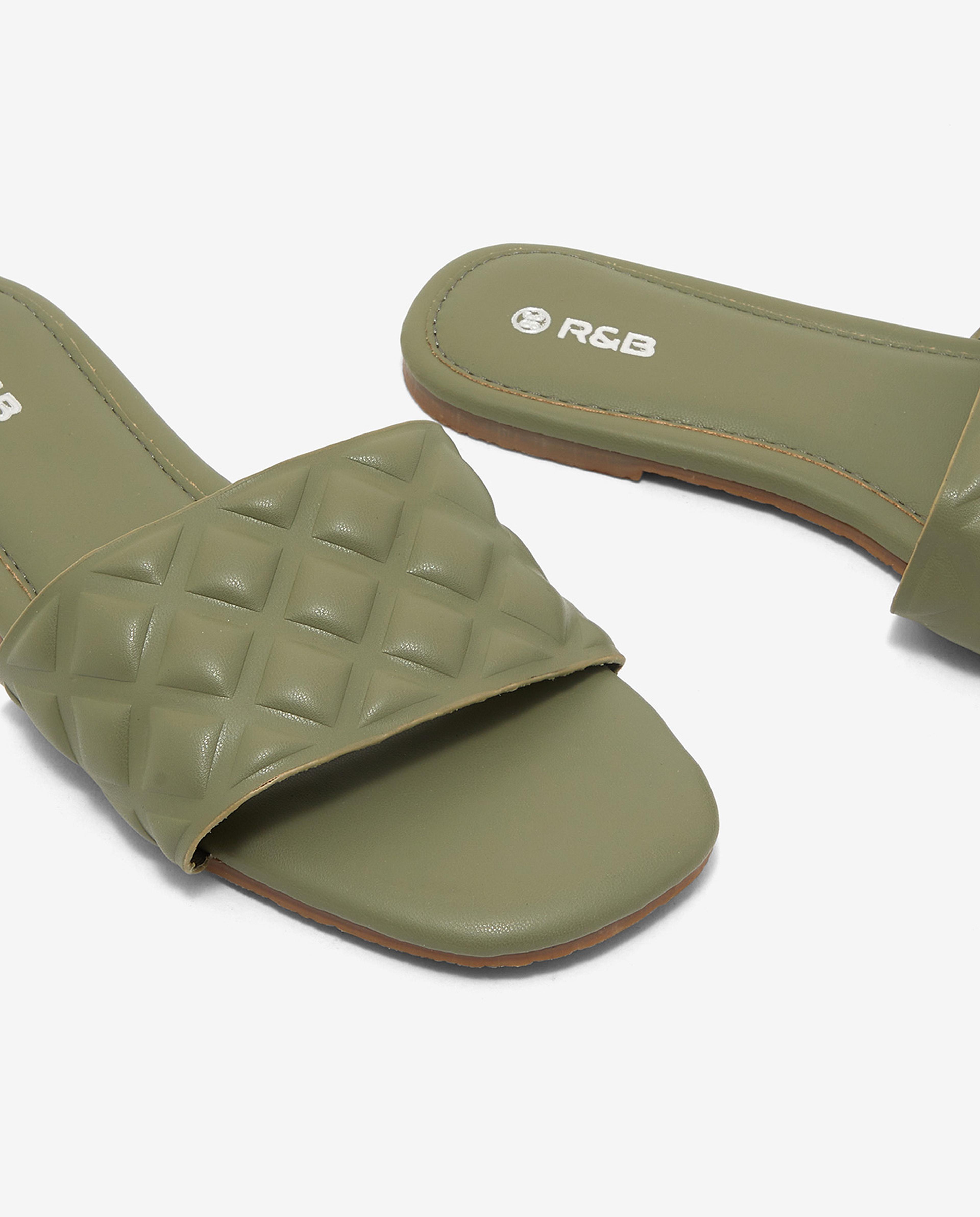 Quilted Open-Toe Flat Sandals