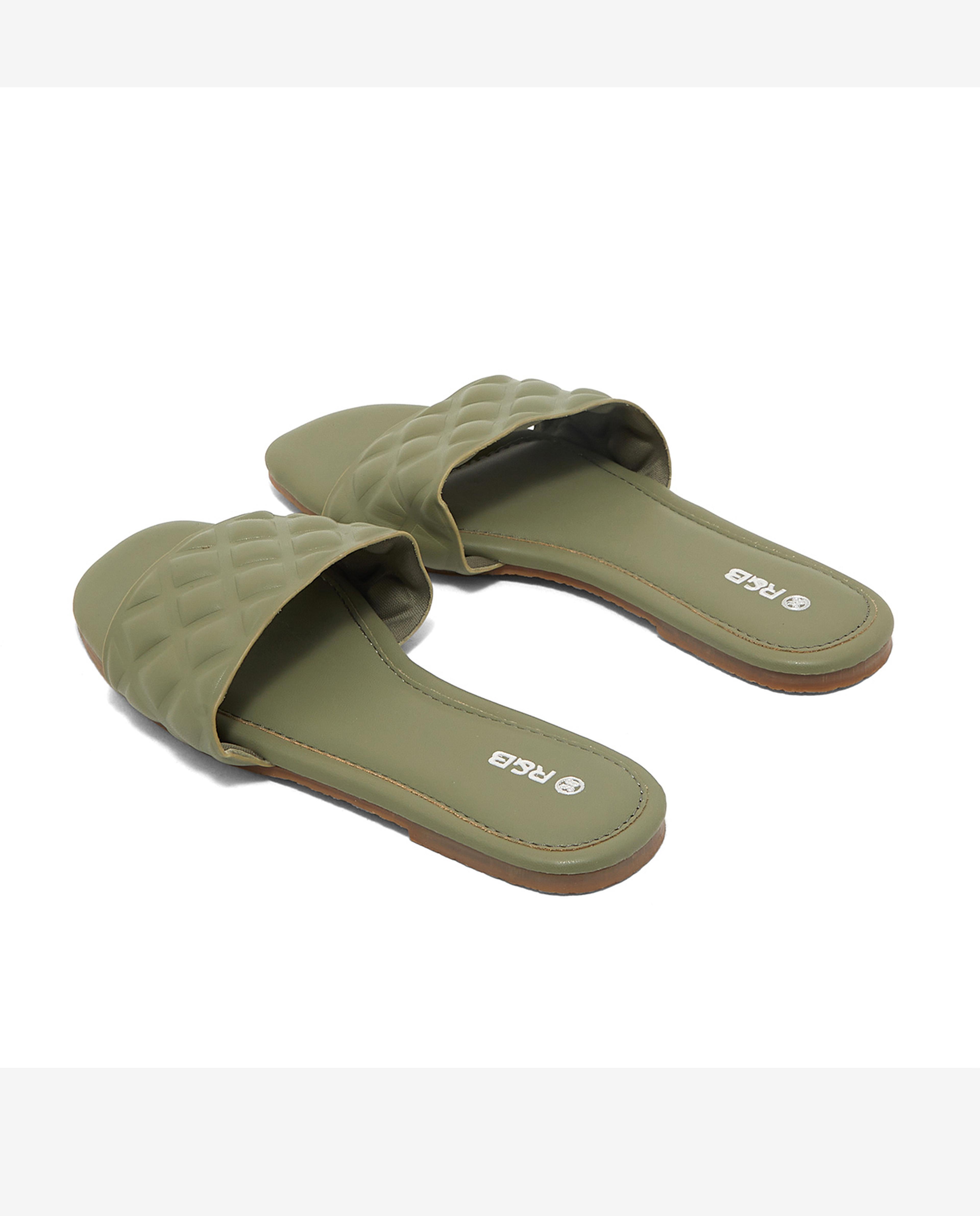 Quilted Open-Toe Flat Sandals