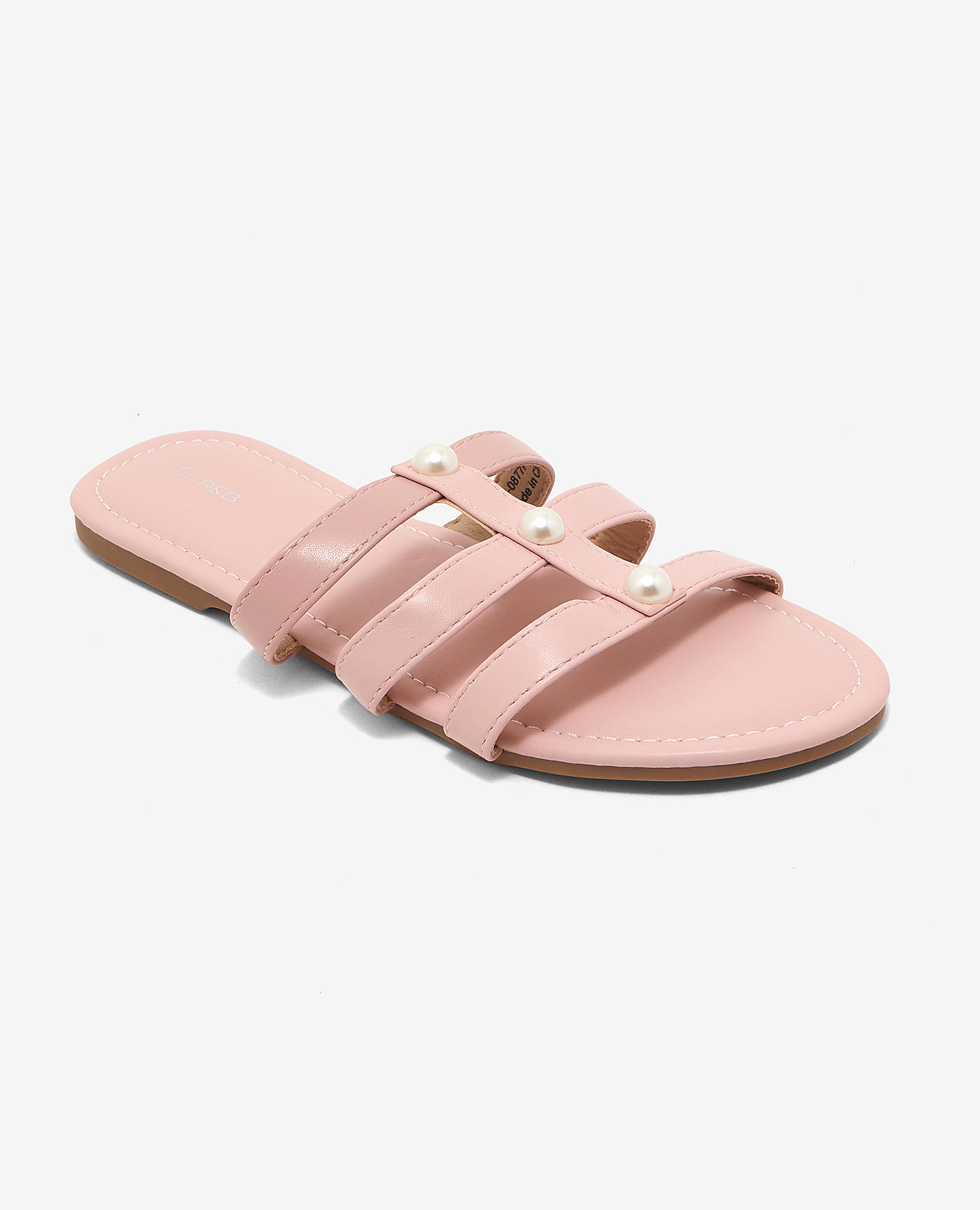 Pearl Detailed Open-Toe Flat Sandals