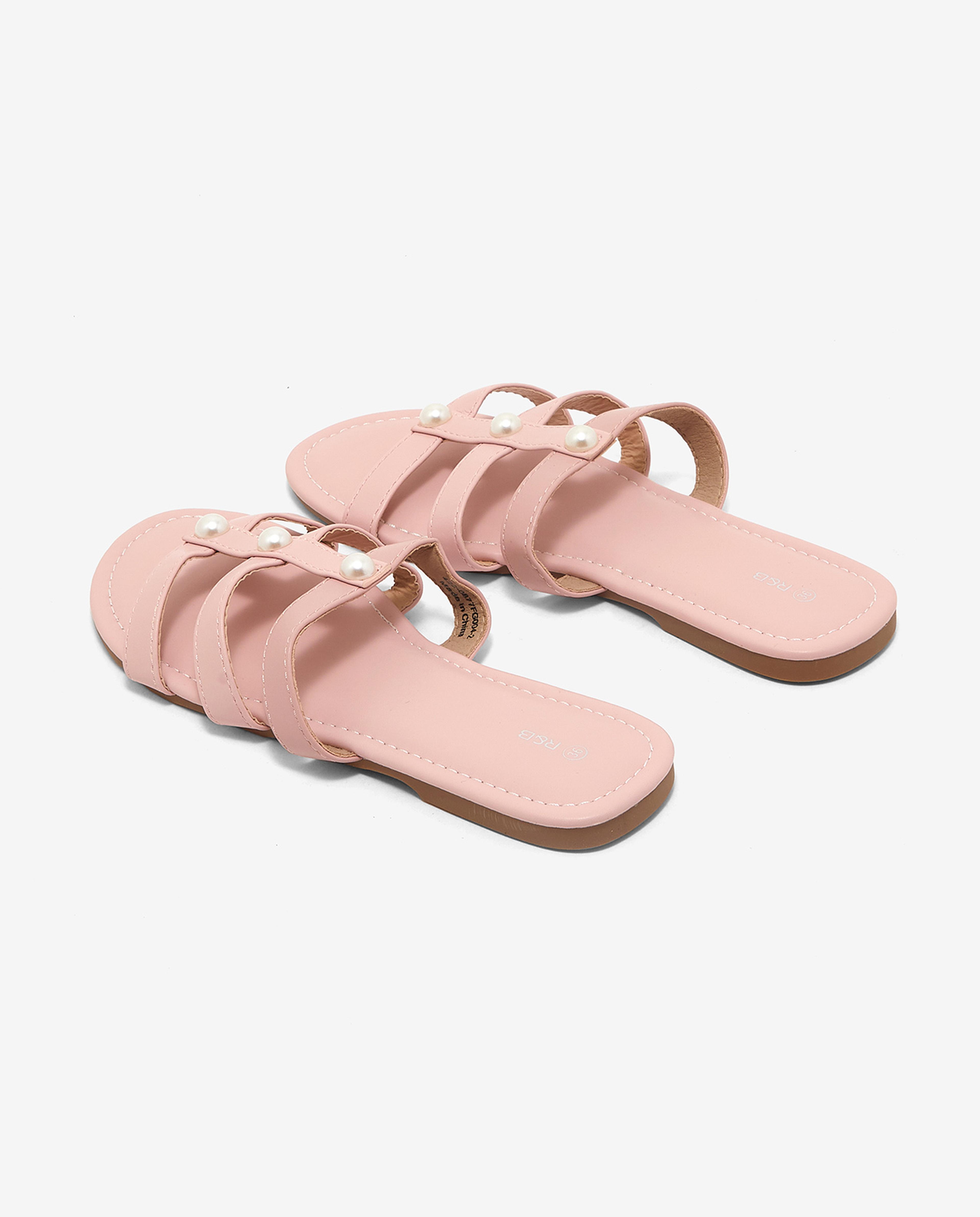Pearl Detailed Open-Toe Flat Sandals