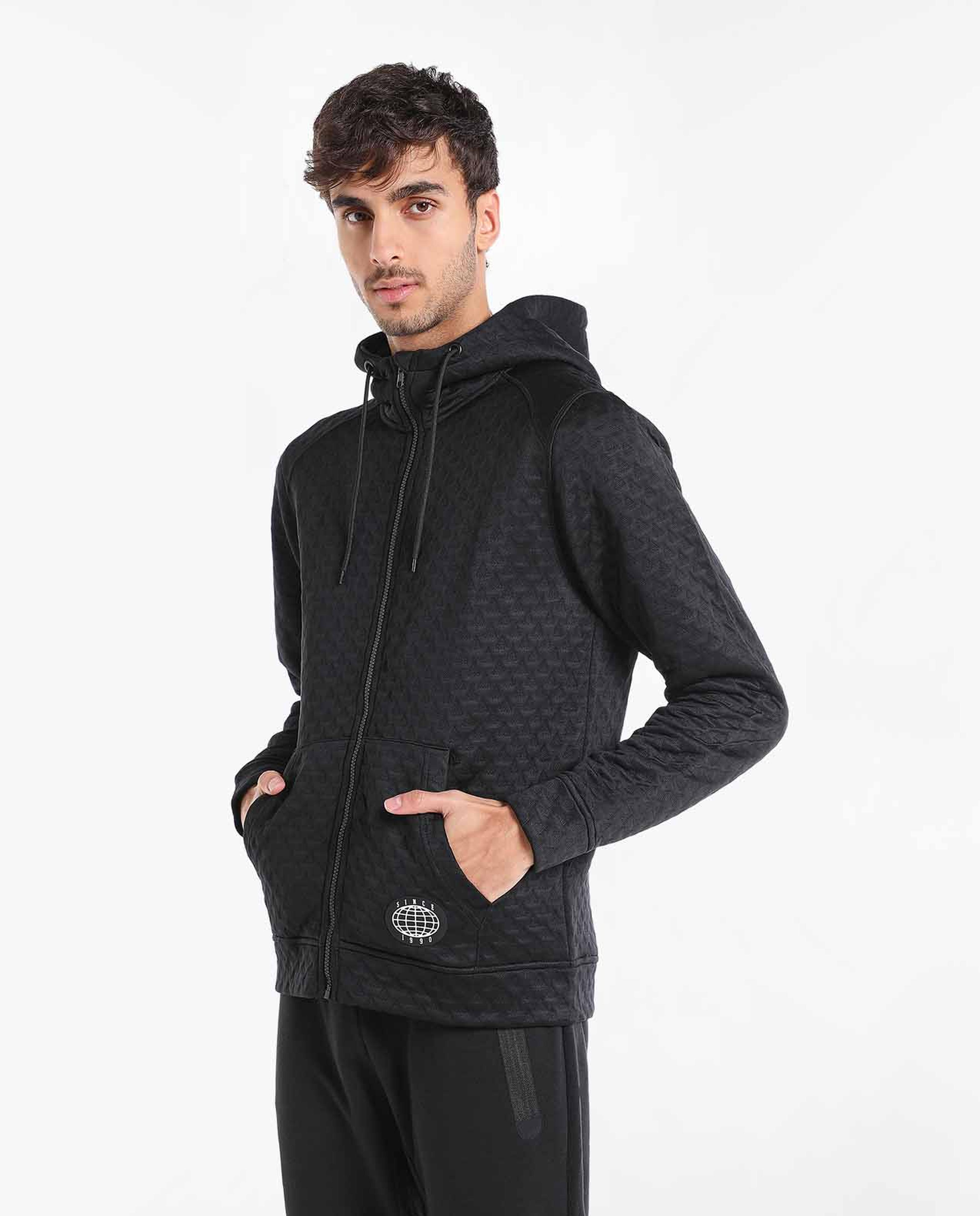 Solid Sport Jacket with Hood and Long Sleeves