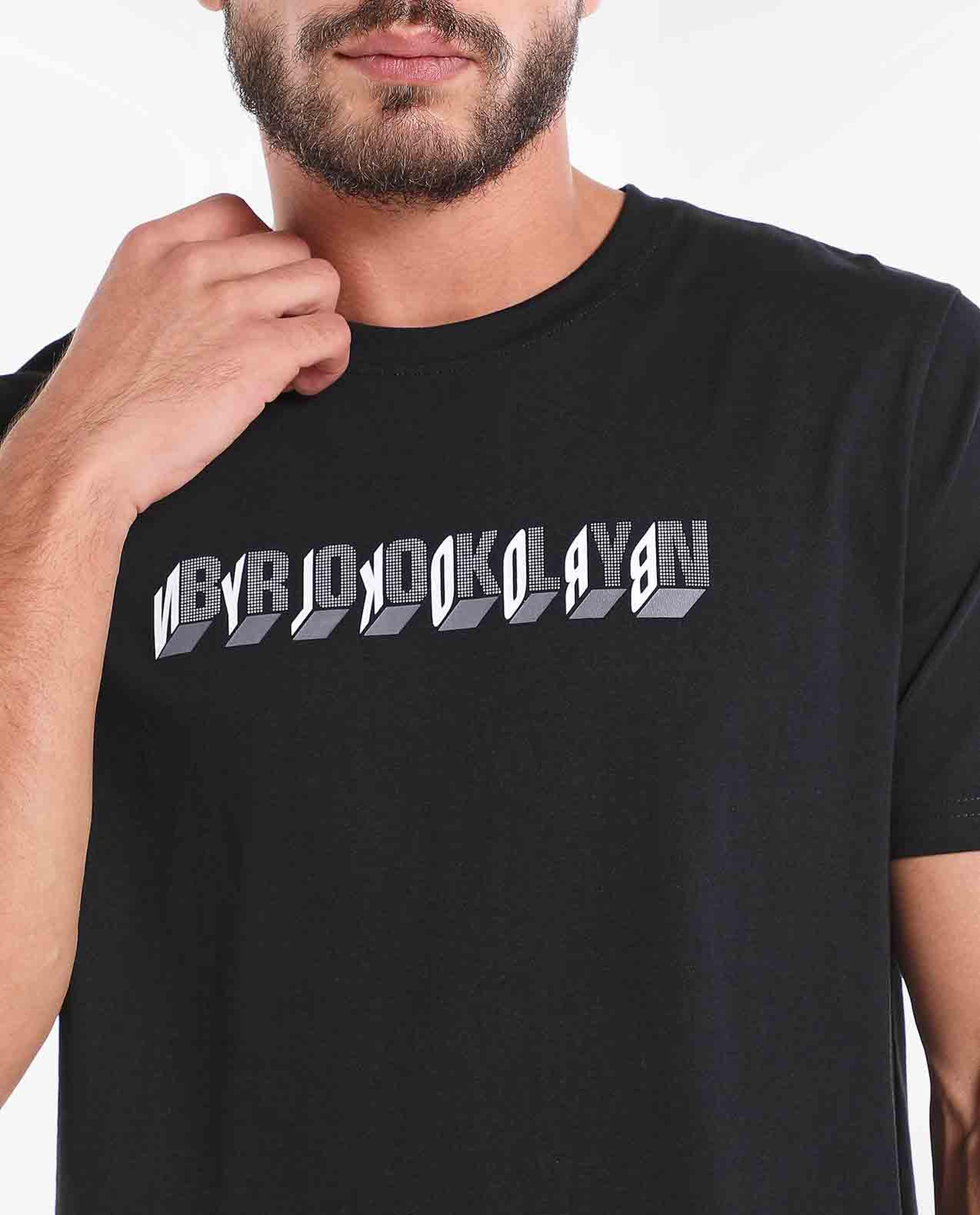 Typography Printed T-Shirt with Round Neck and Short Sleeves