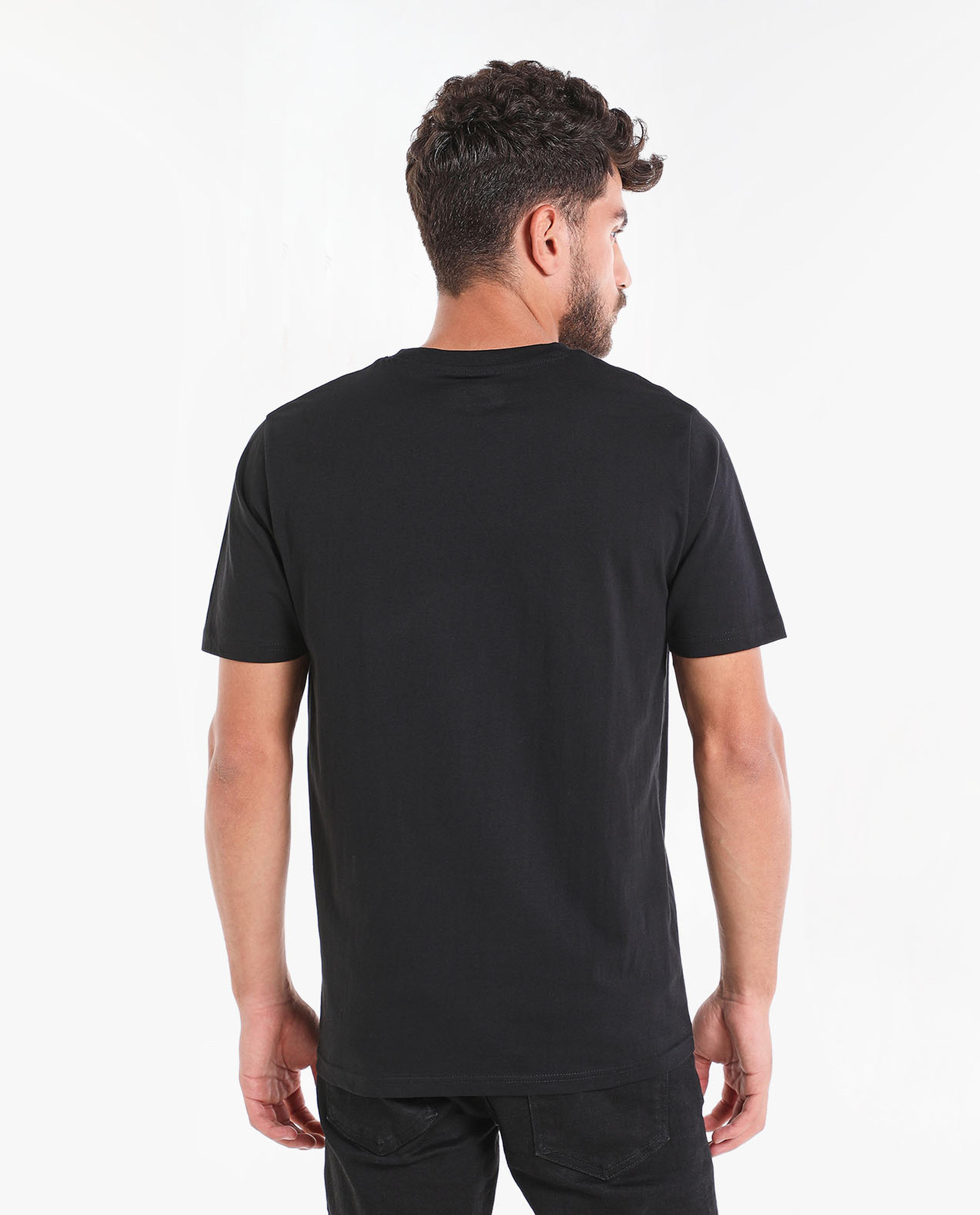 Typography Printed T-Shirt with Round Neck and Short Sleeves