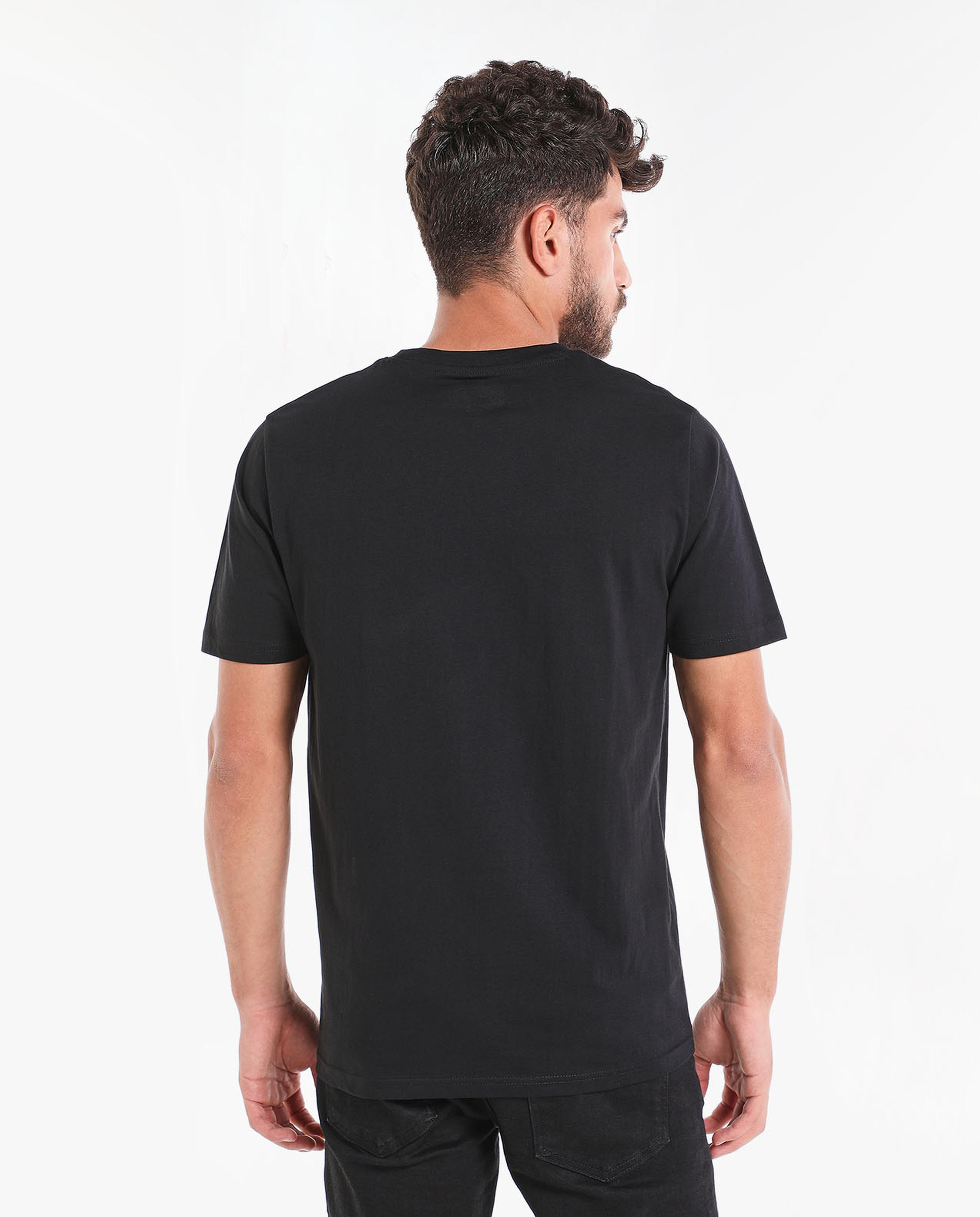 Typography Printed T-Shirt with Round Neck and Short Sleeves