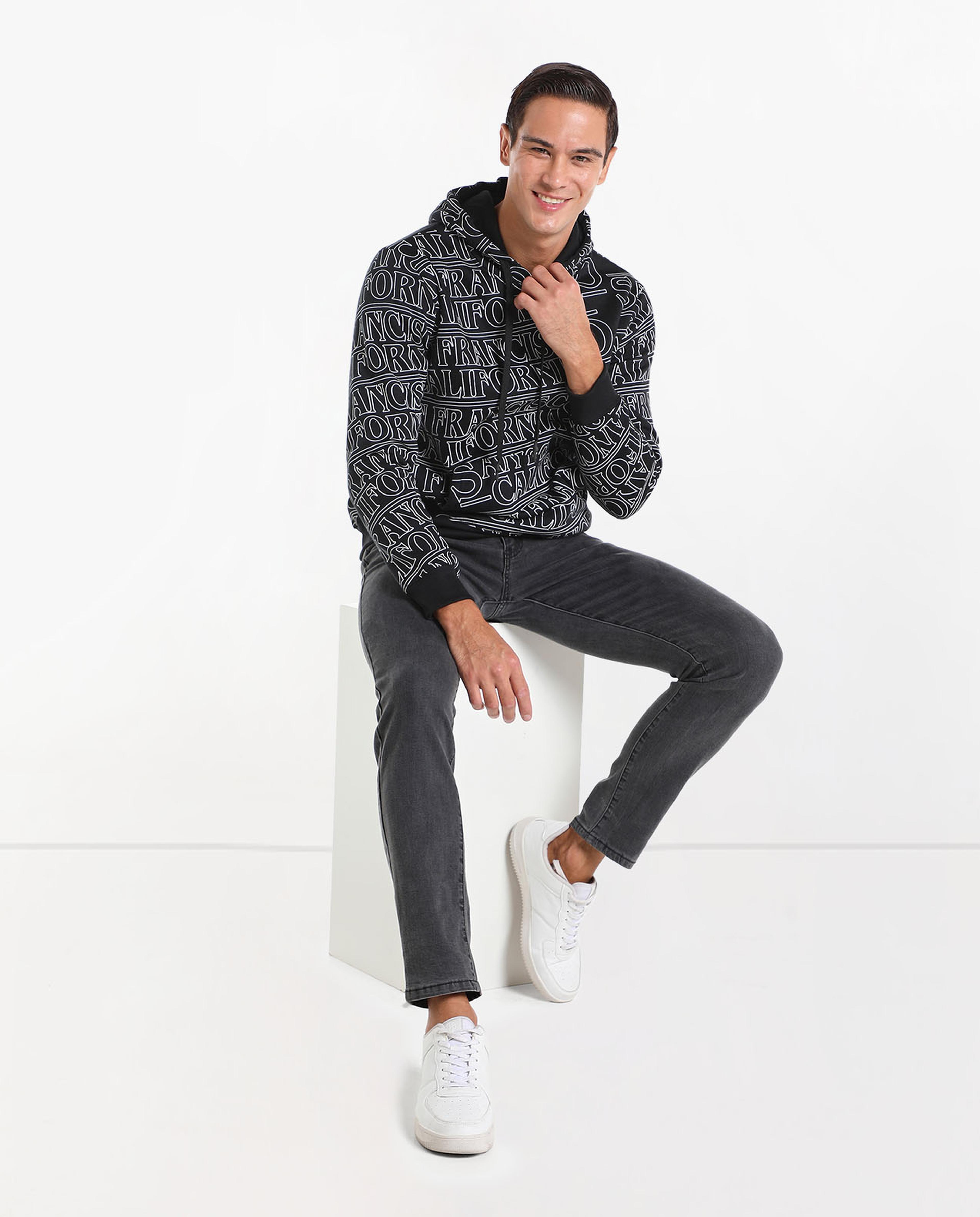 Printed Sweatshirt with Hood and Long Sleeves