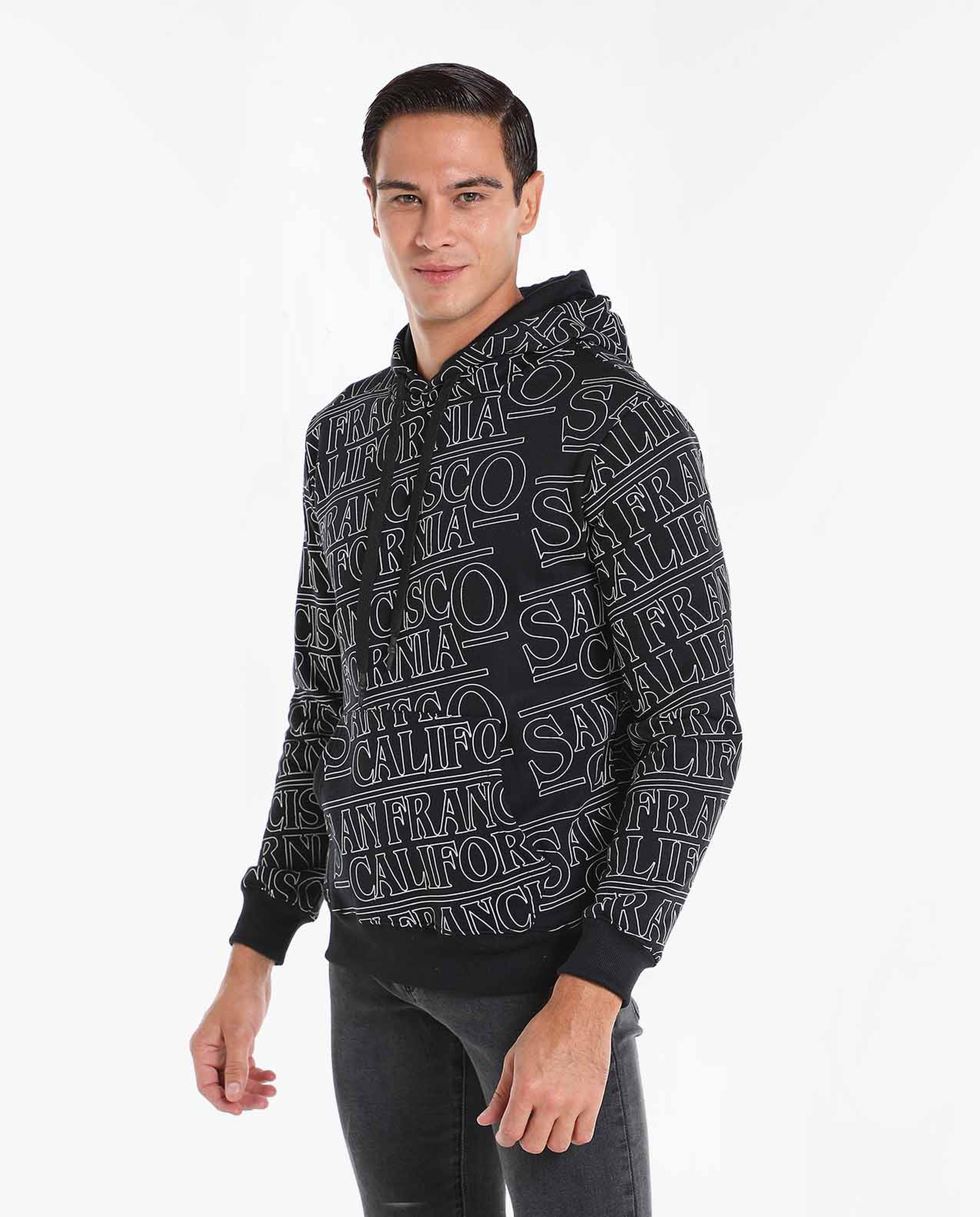 Printed Sweatshirt with Hood and Long Sleeves