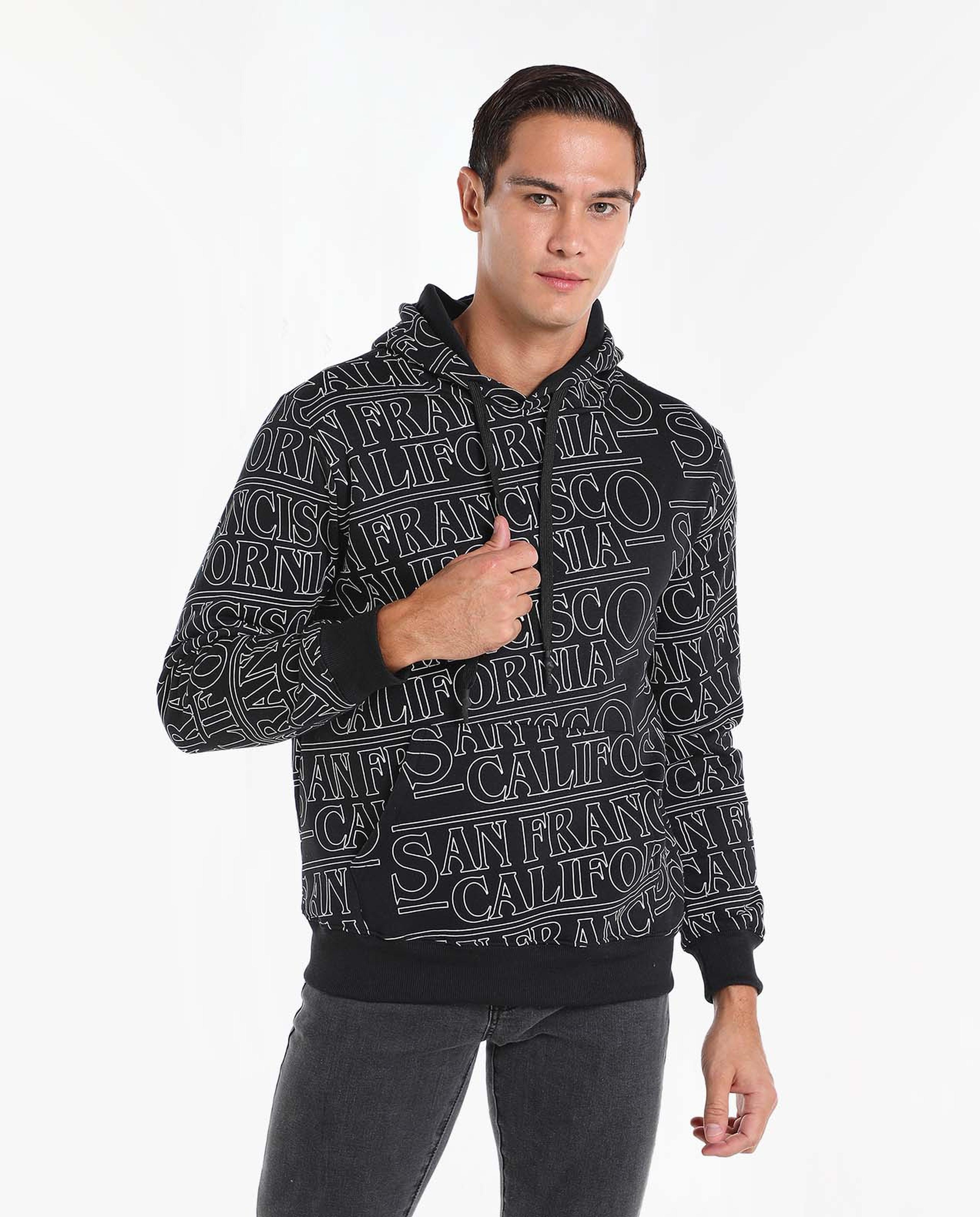 Printed Sweatshirt with Hood and Long Sleeves