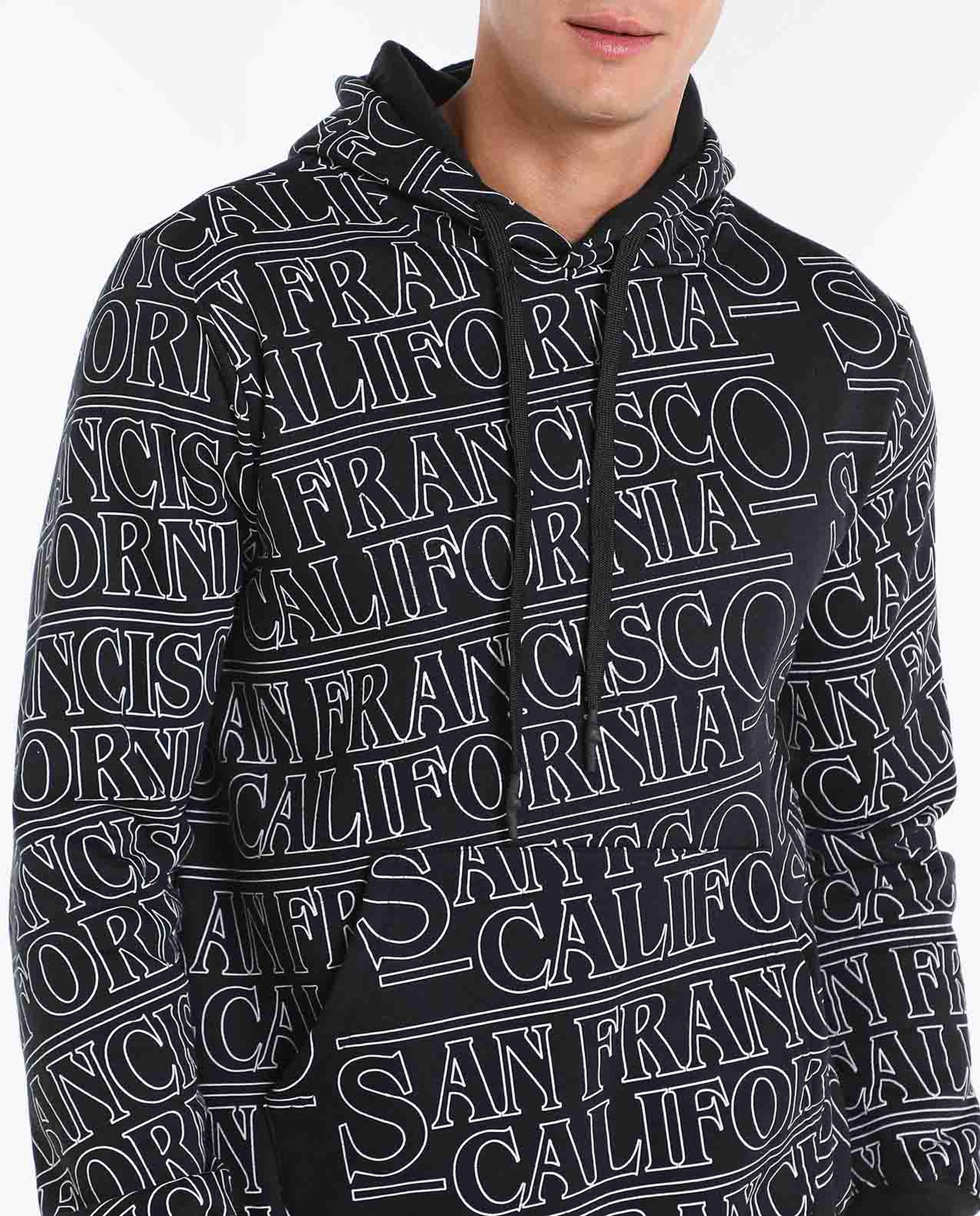 Printed Sweatshirt with Hood and Long Sleeves
