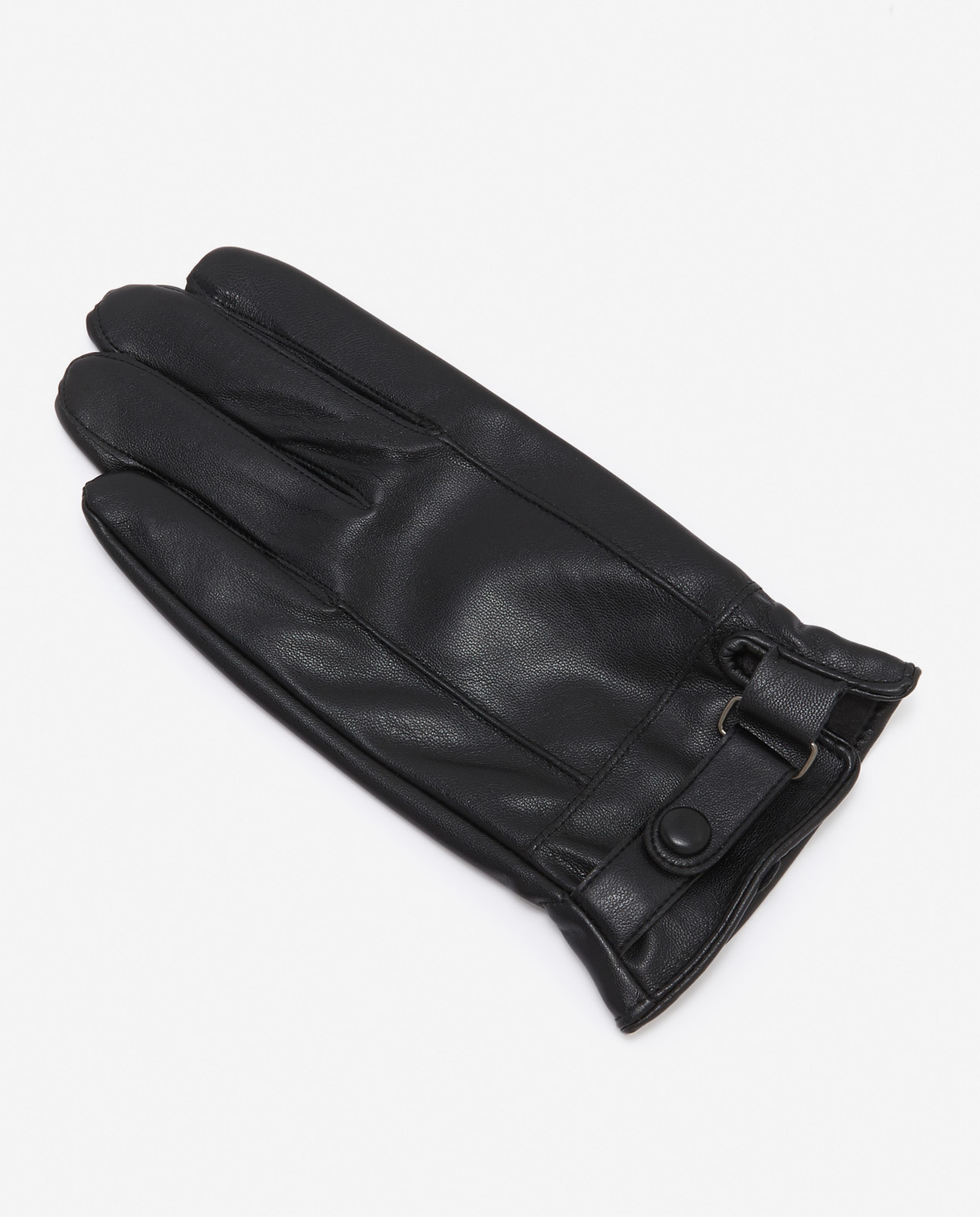 Buckle Detailed PU Leather Gloves