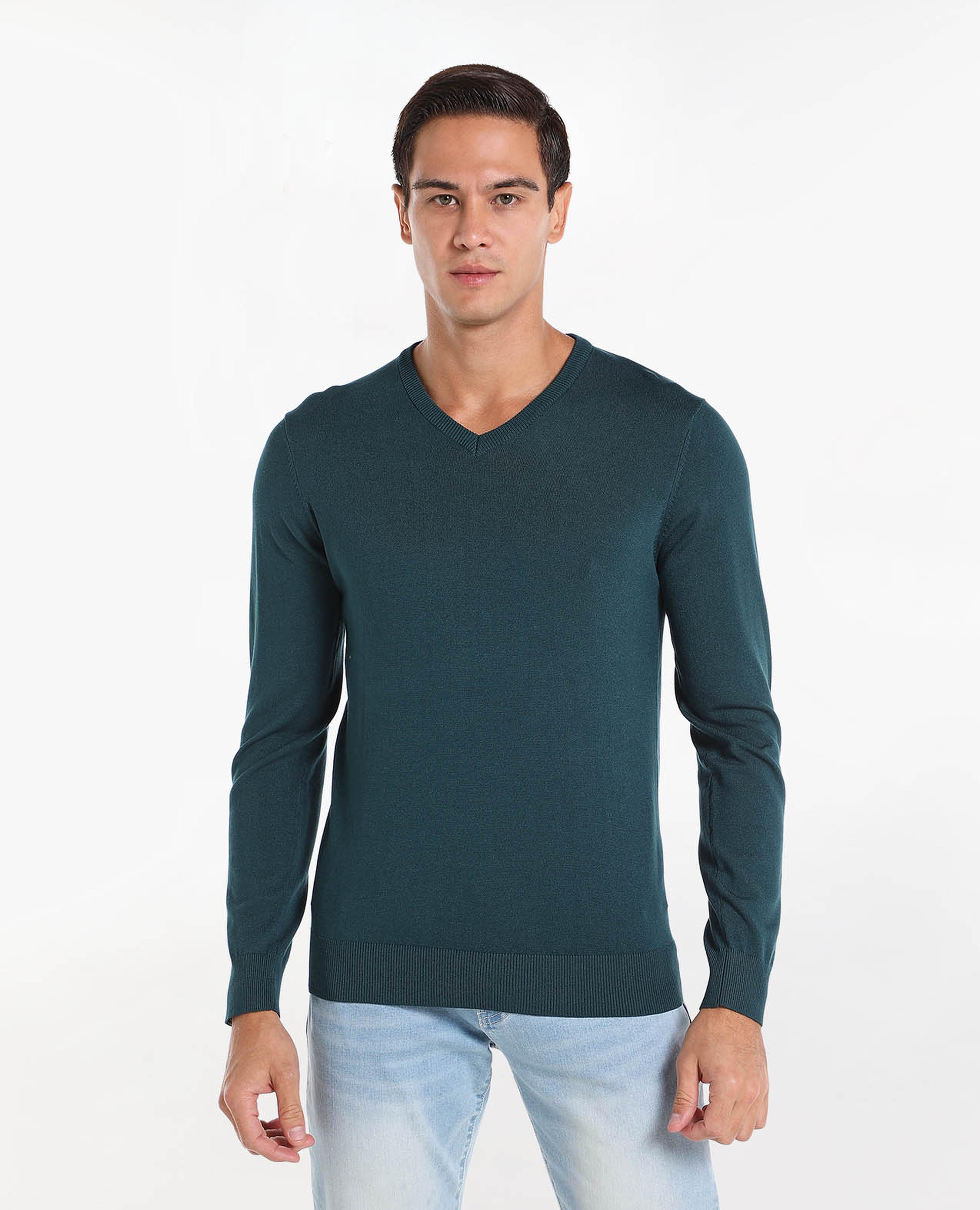 Solid Sweater with V-Neck