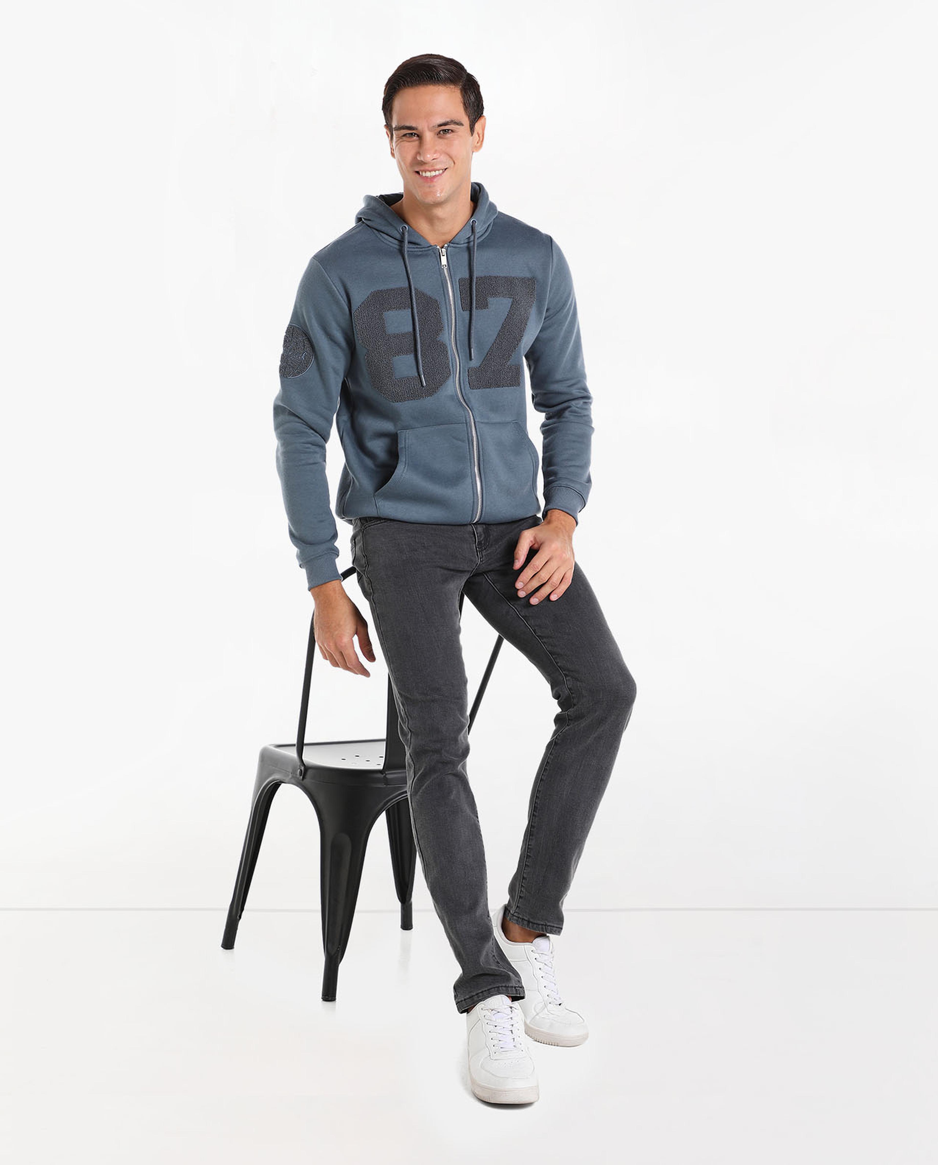 Printed Sweatshirt with Hood and Long Sleeves