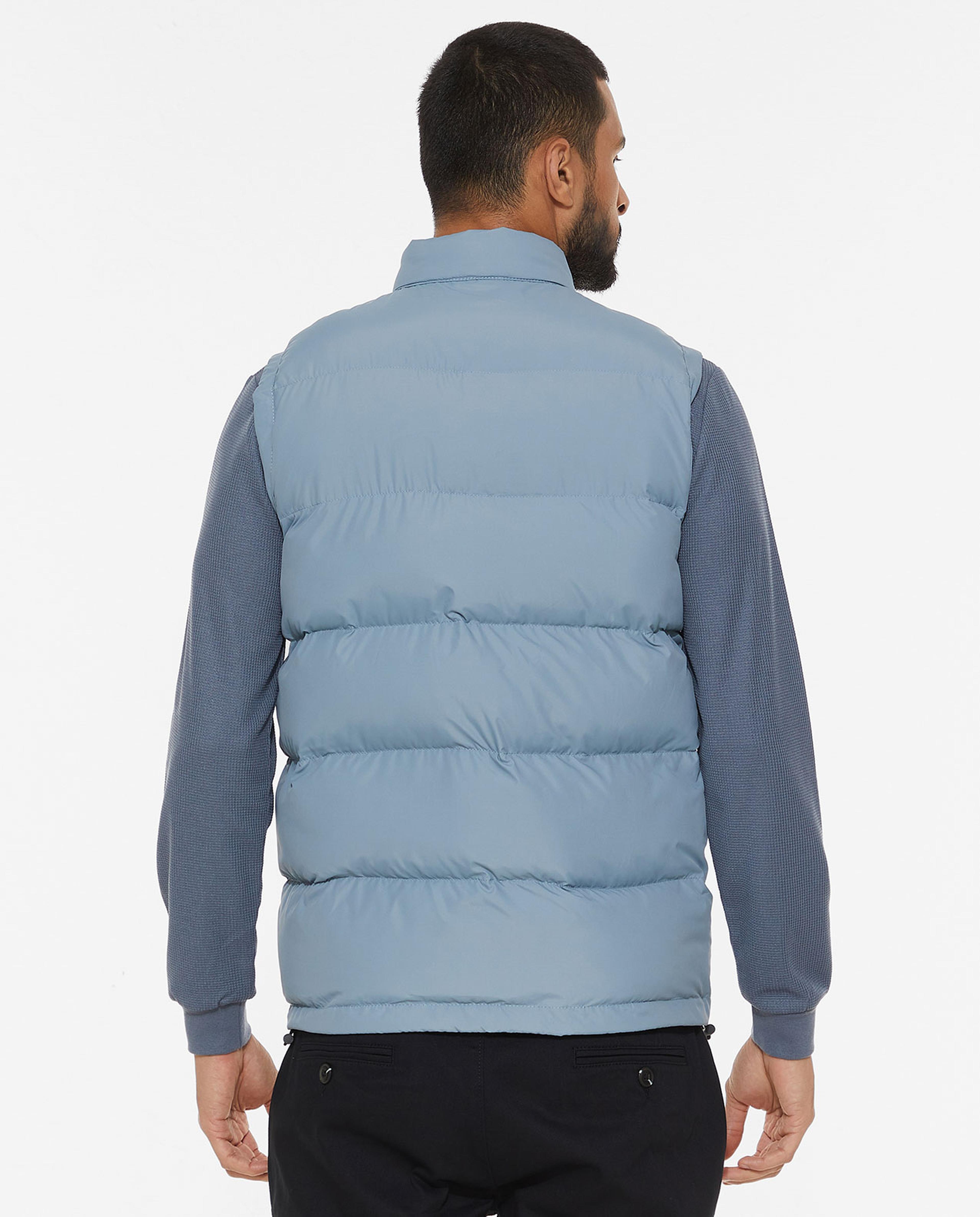 Solid Puffer Vest Jacket with Zippered Closure