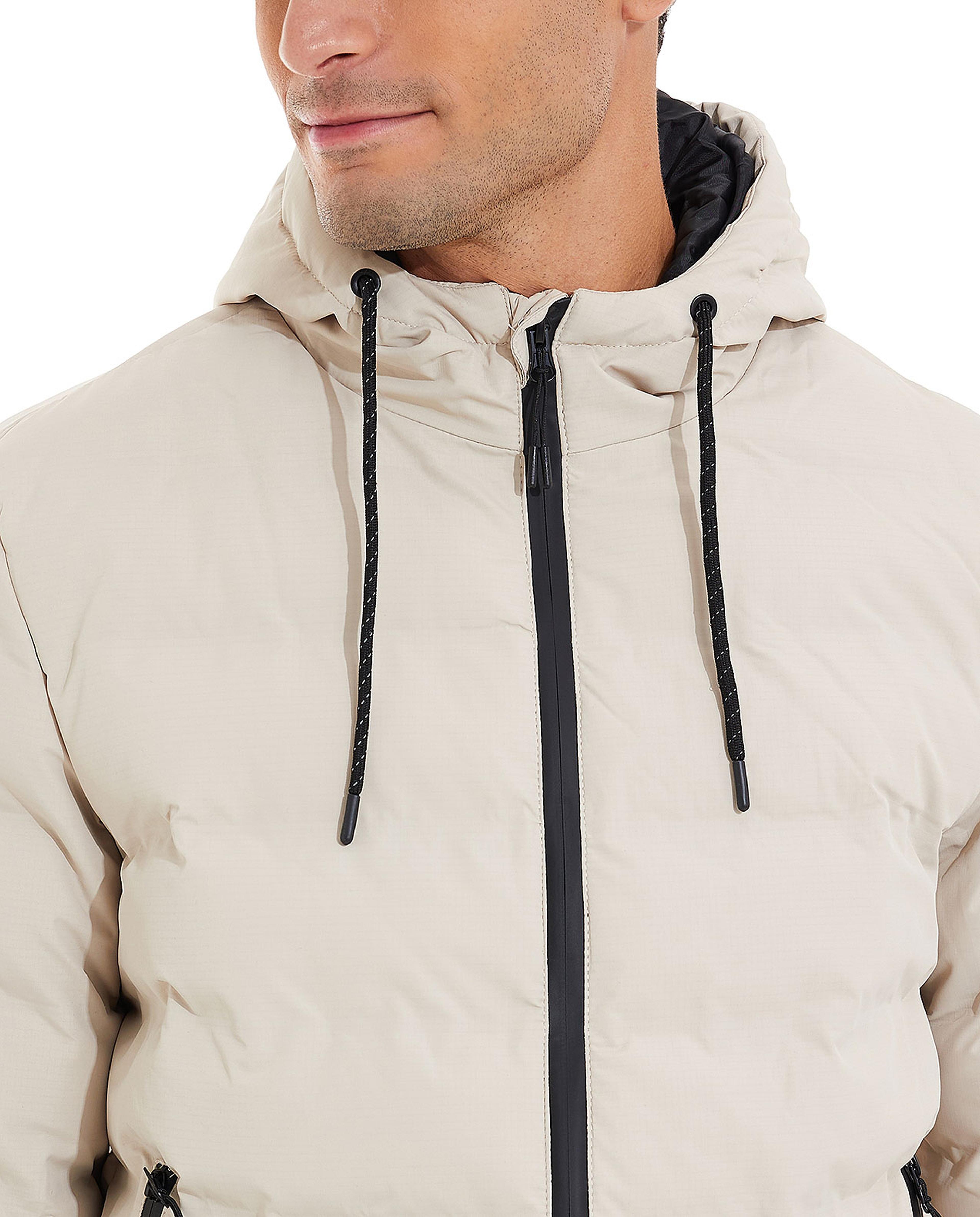 Solid Puffer Hooded Jacket with Zippered Closure