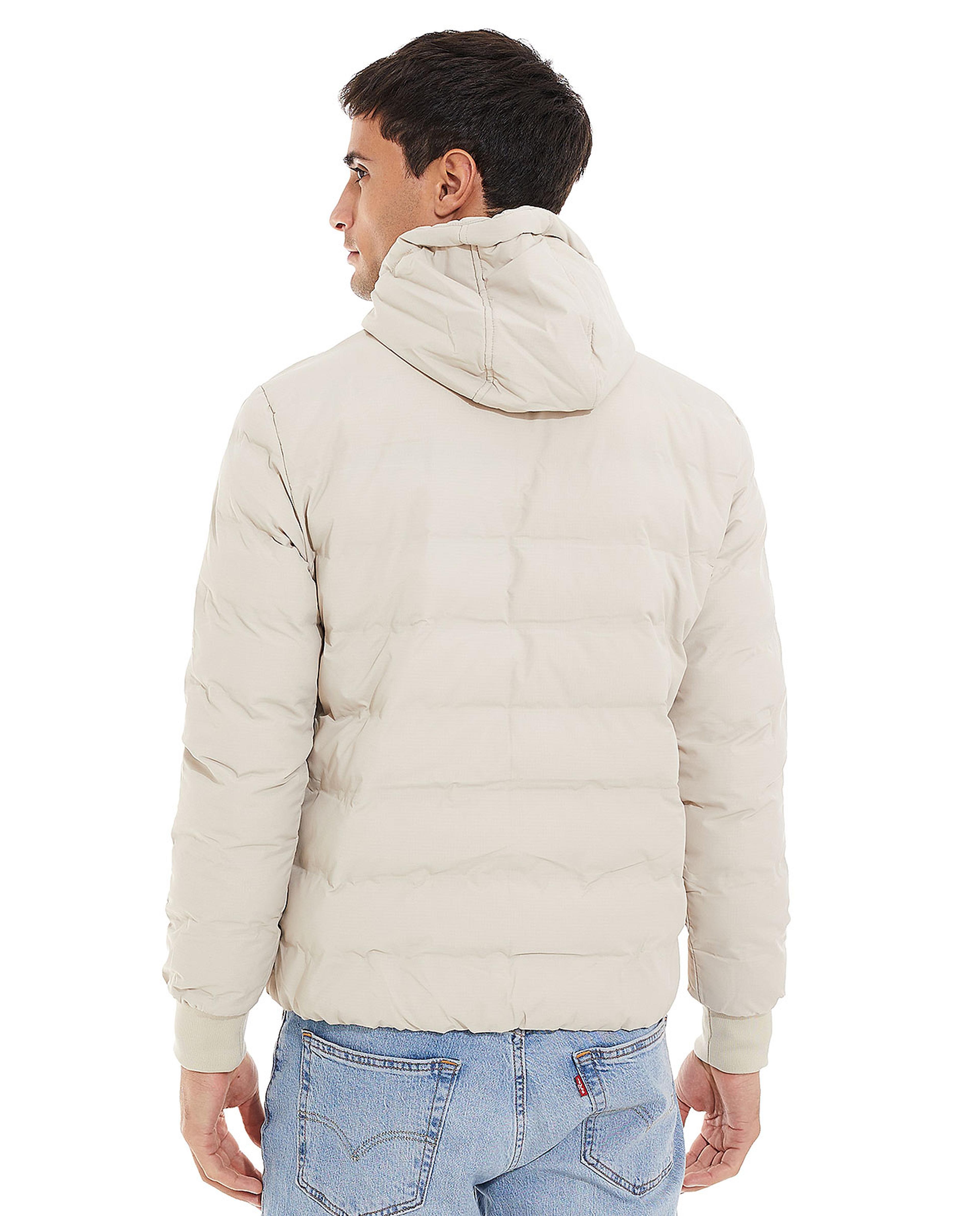 Solid Puffer Hooded Jacket with Zippered Closure