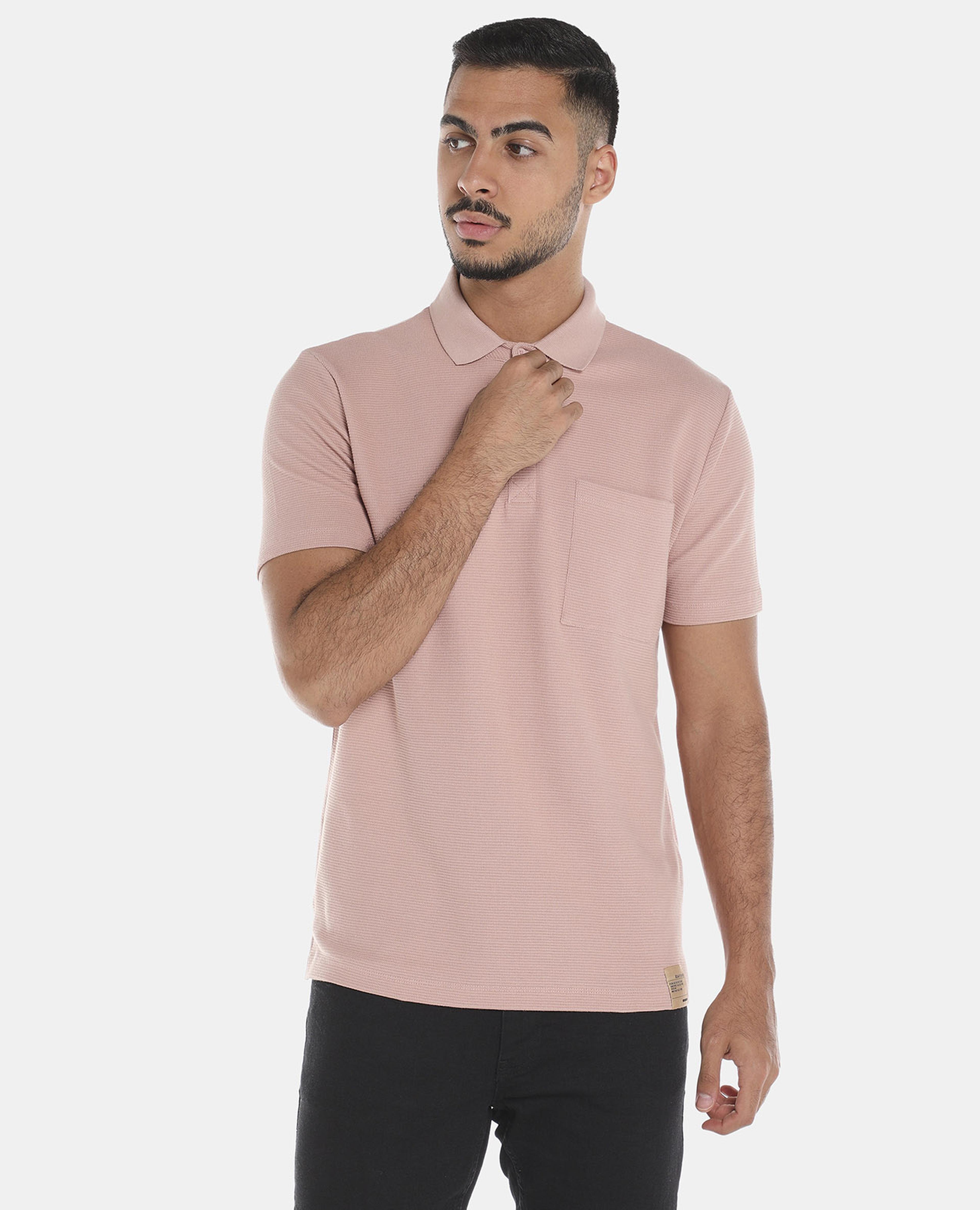 R&B Pink Solid Regular Fit Polo T-Shirt