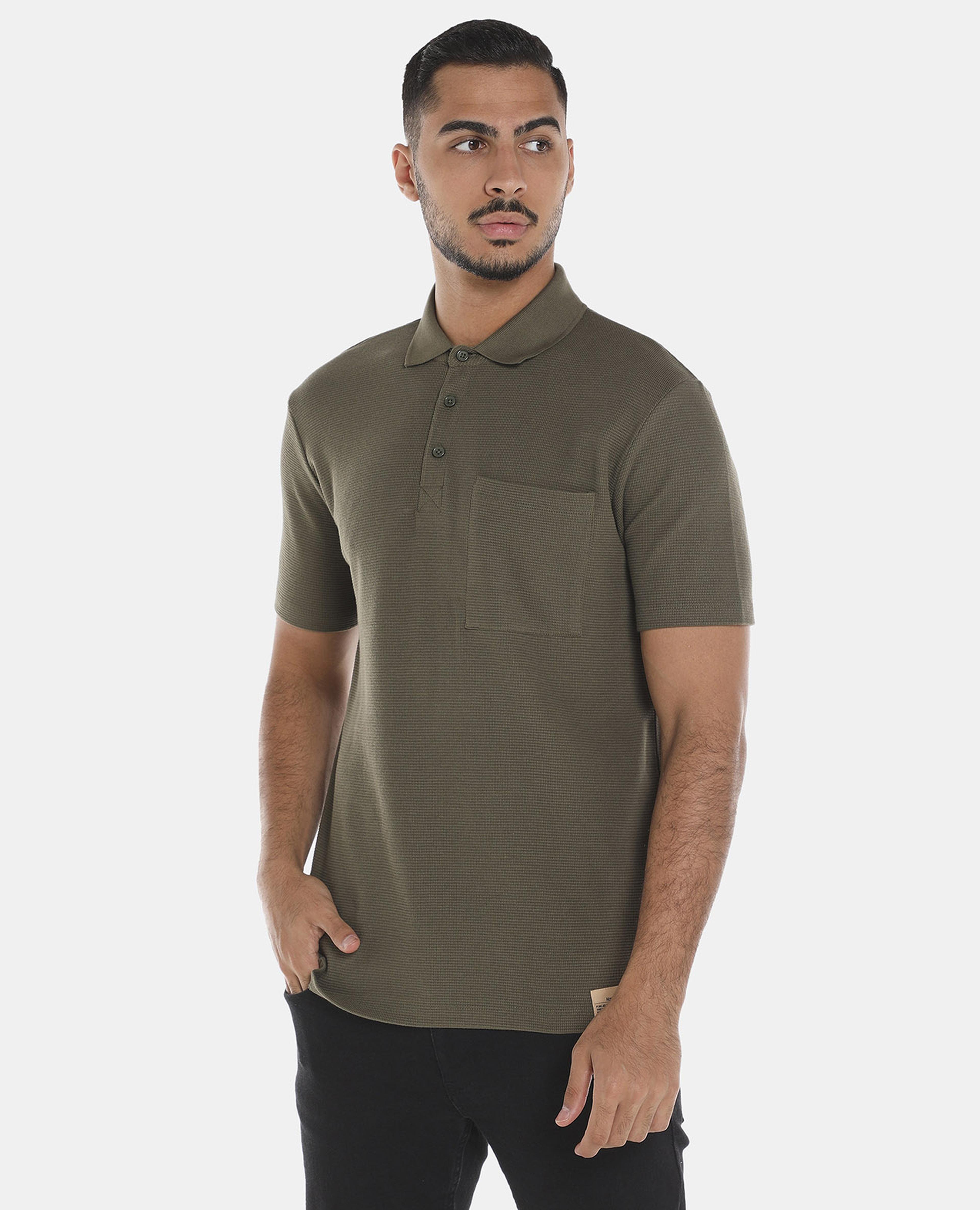 R&B Green Solid Regular Fit Polo T-Shirt