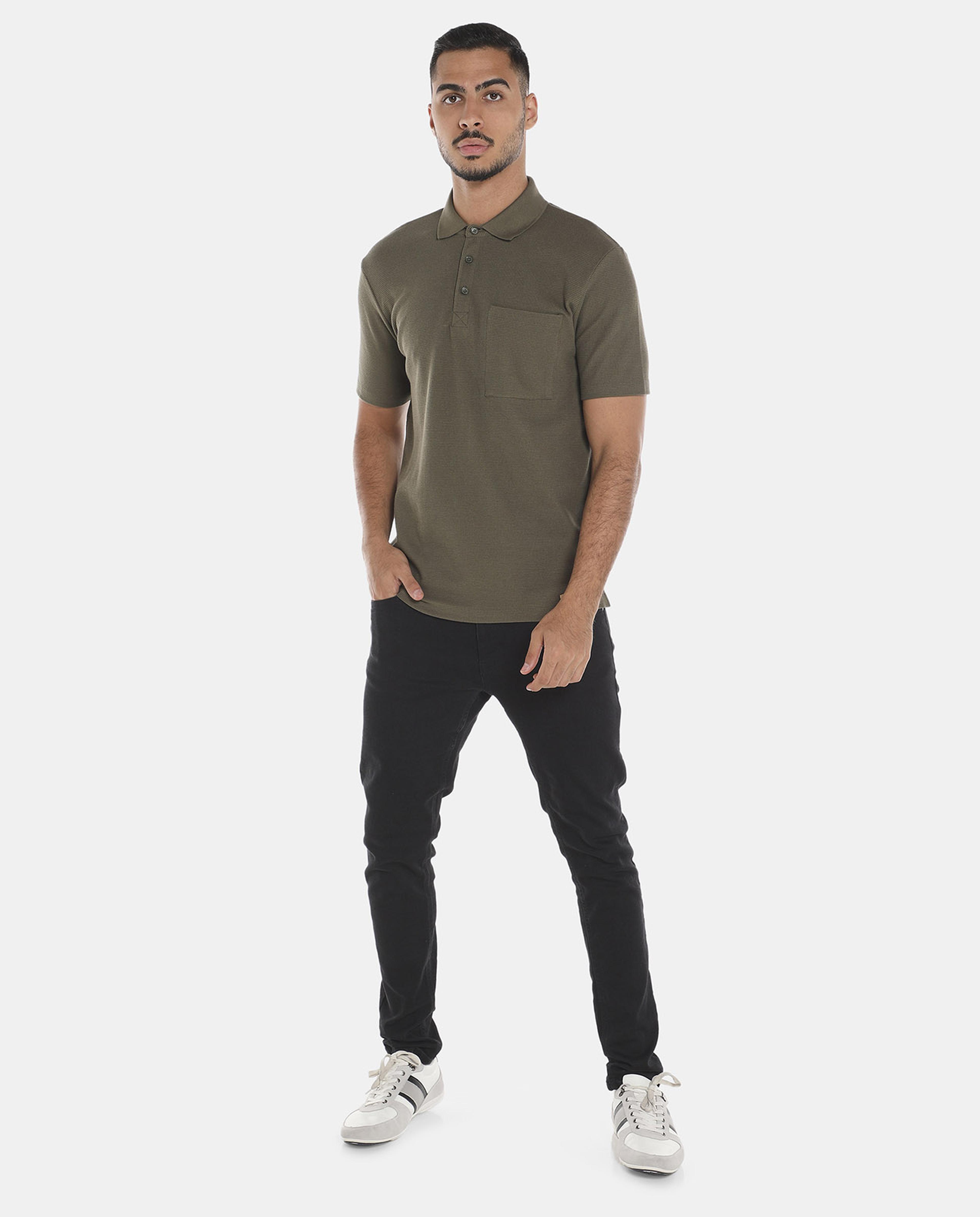 R&B Green Solid Regular Fit Polo T-Shirt