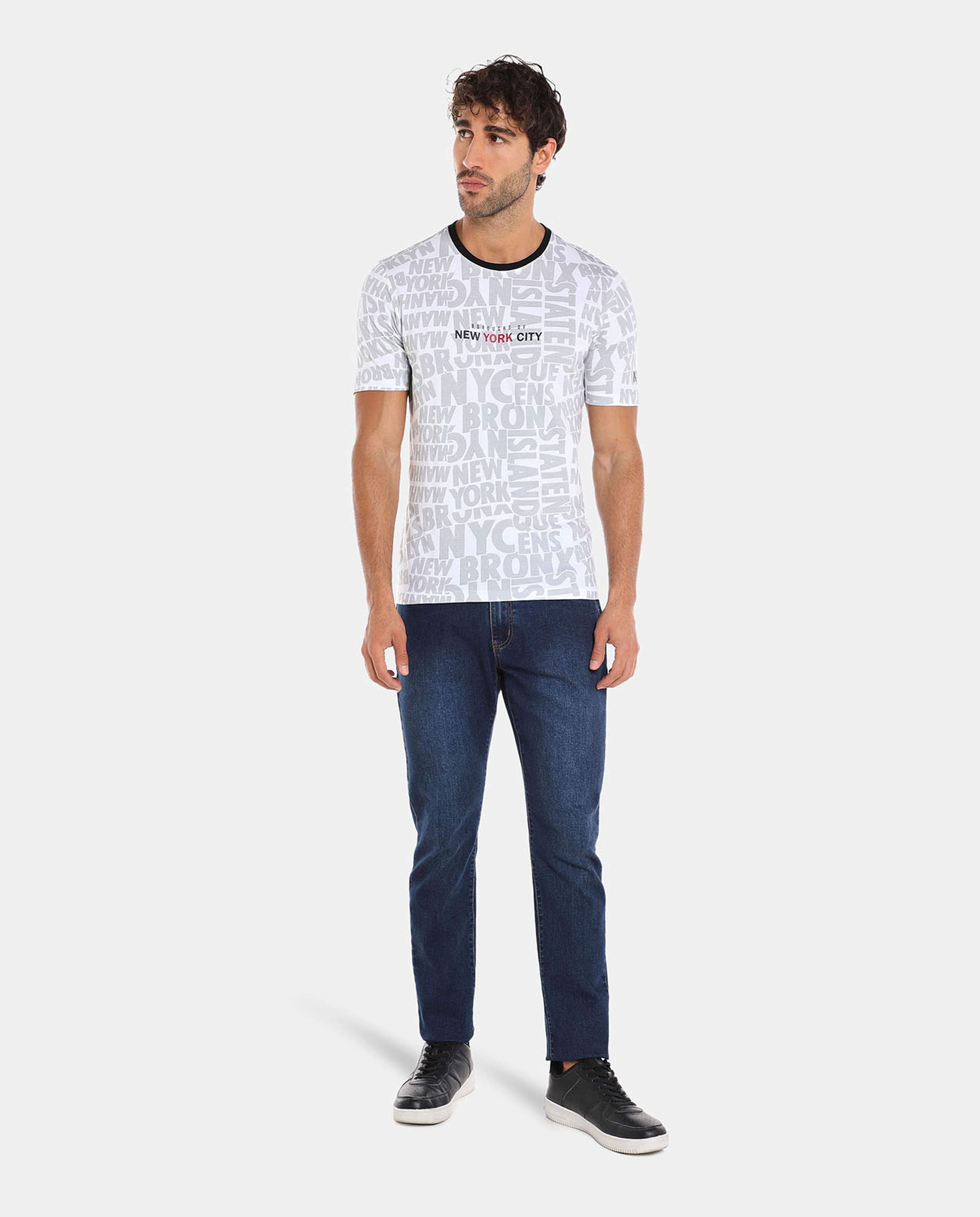 R&B White Printed Regular Print T-Shirt