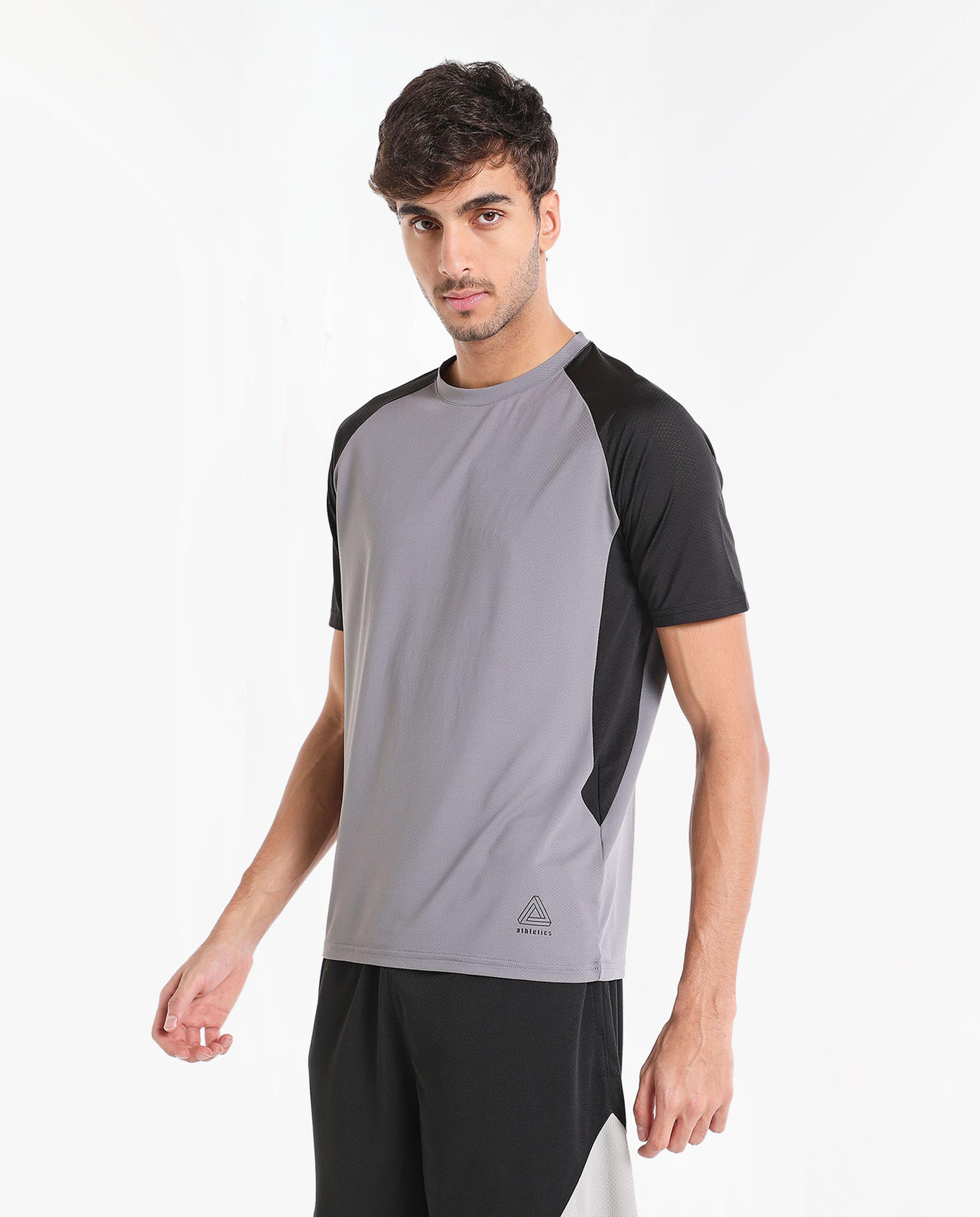 Solid T-Shirt With Round Neck And Long Raglan Sleeves