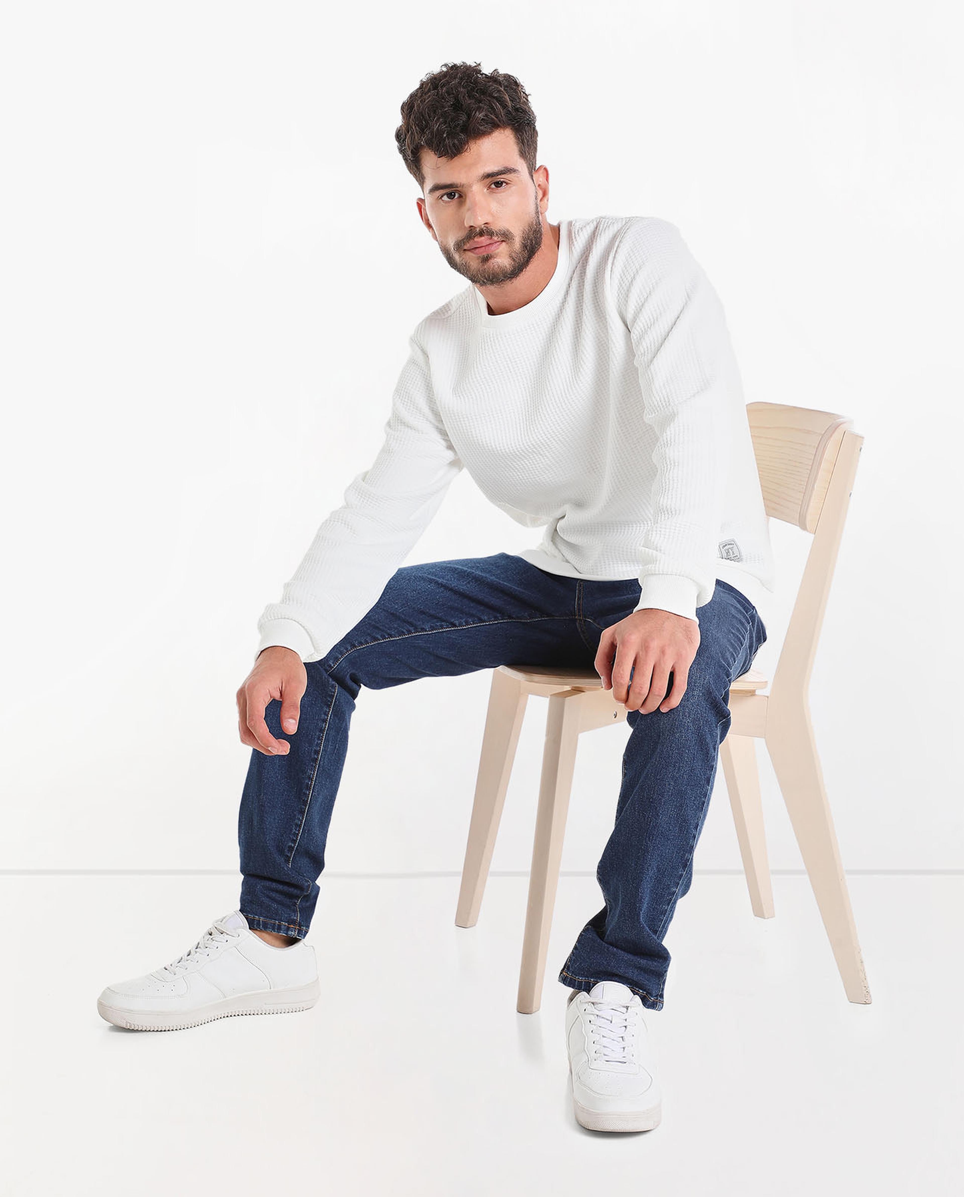 Solid Sweatshirt With Round Neck And Long Sleeves