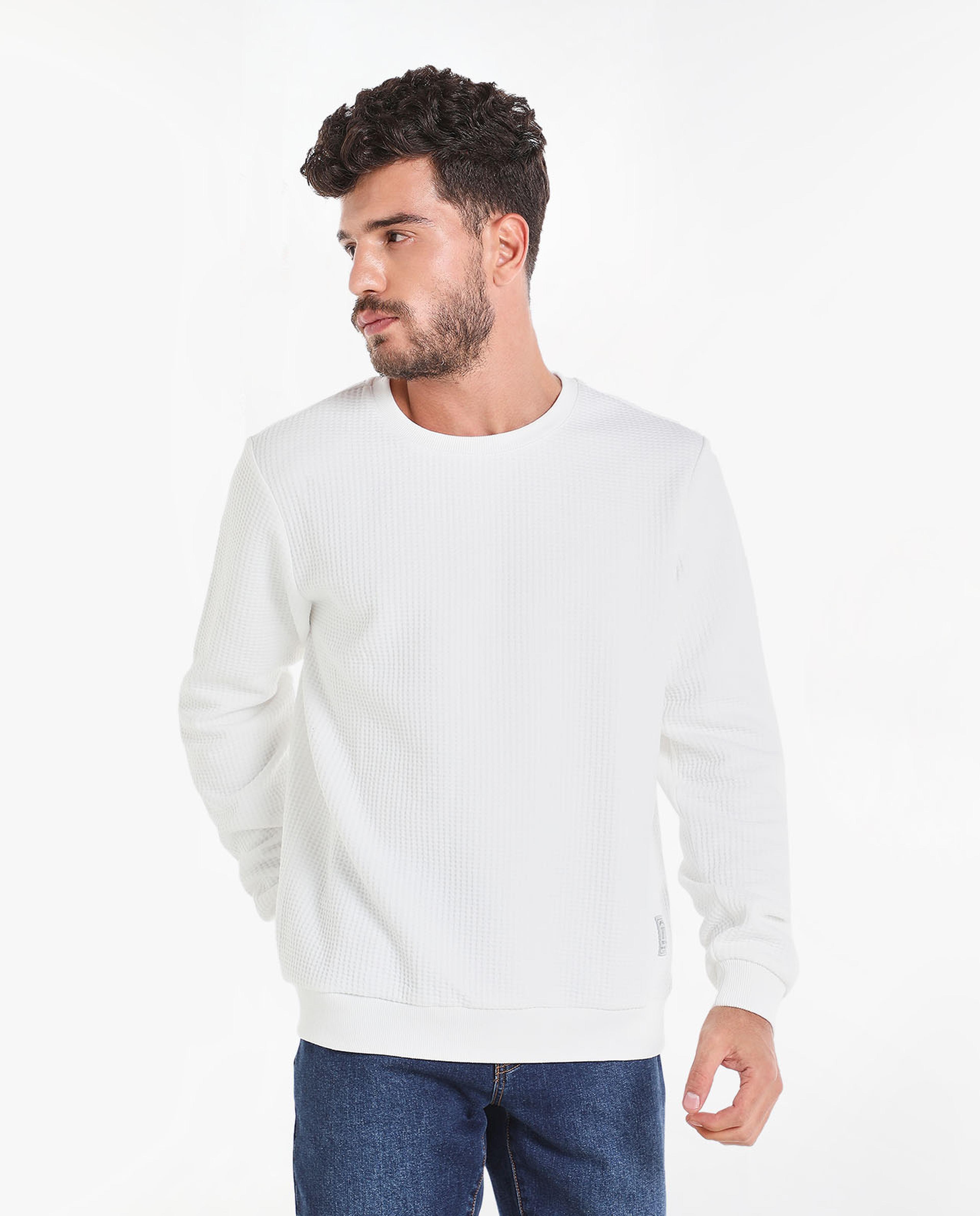 Solid Sweatshirt With Round Neck And Long Sleeves