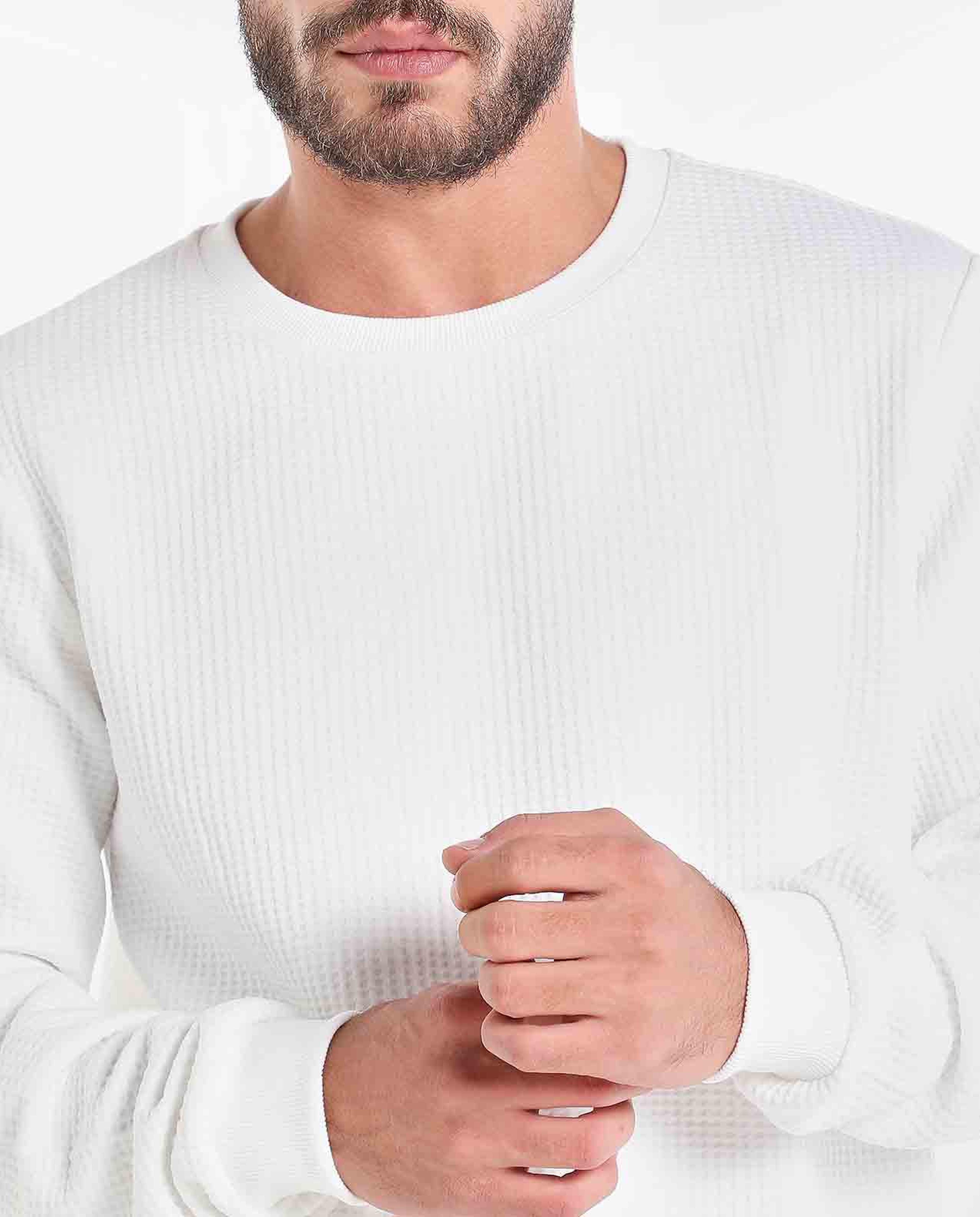 Solid Sweatshirt With Round Neck And Long Sleeves