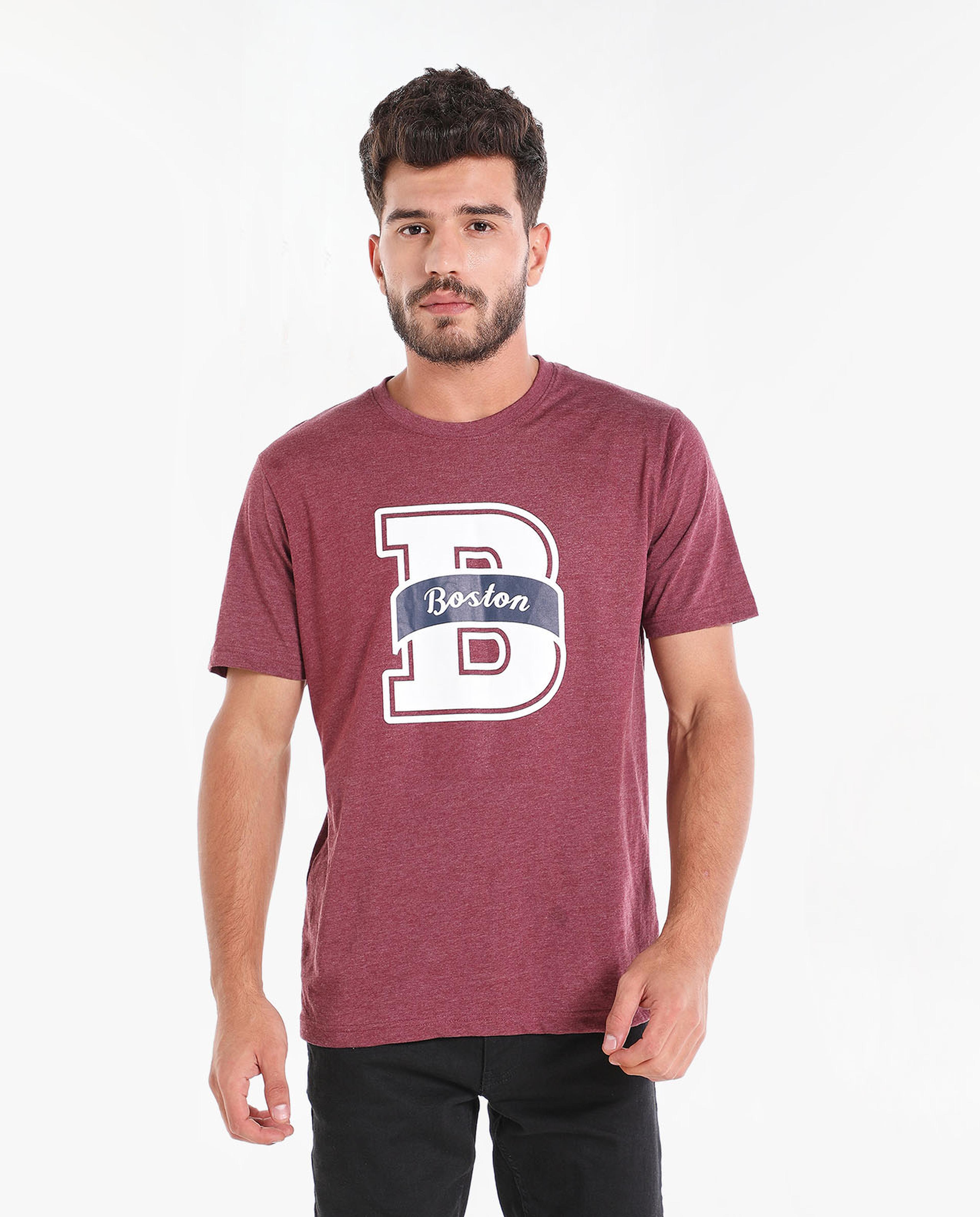 Typography Printed T-Shirt With Round Neck And Short Sleeves