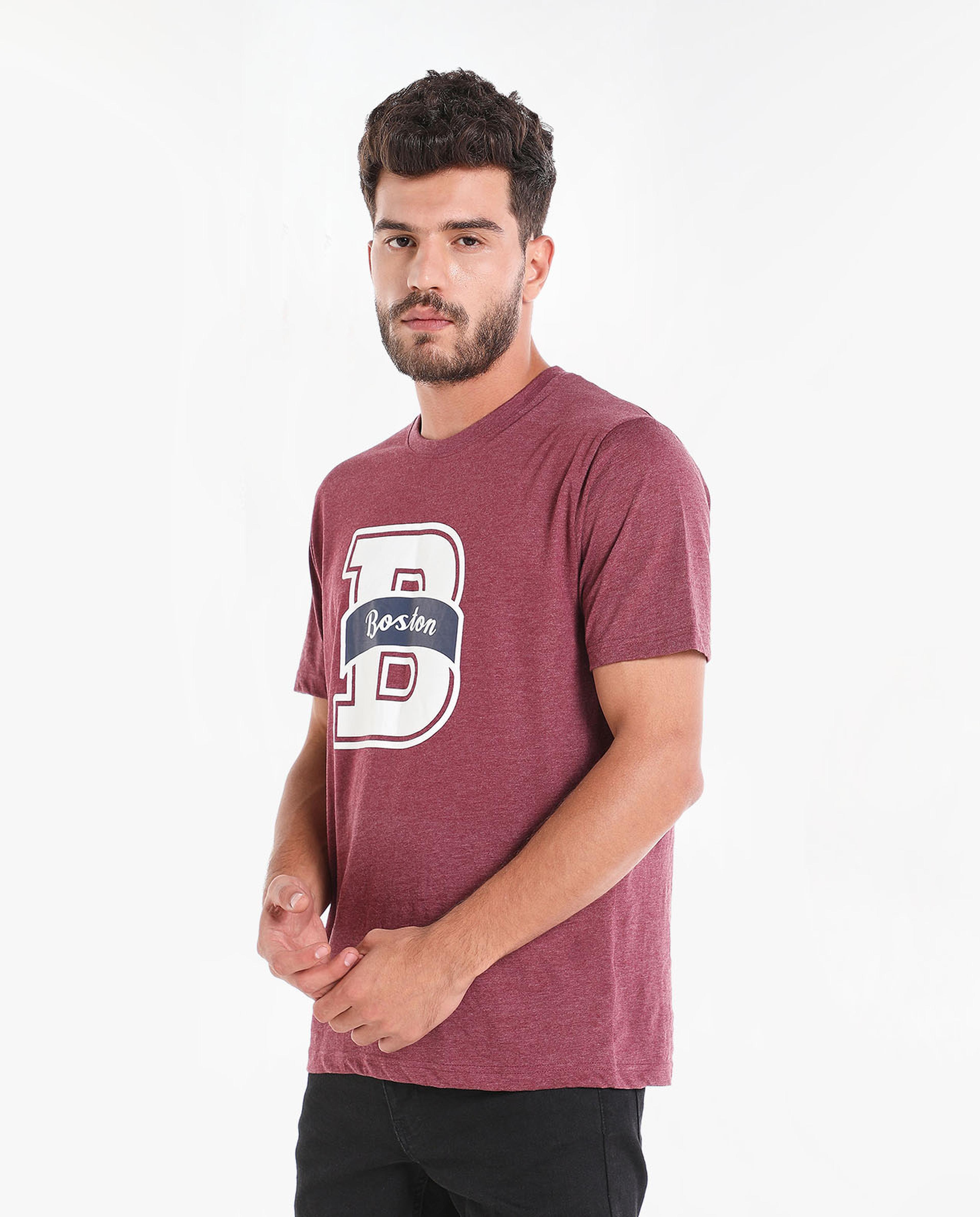 Typography Printed T-Shirt With Round Neck And Short Sleeves