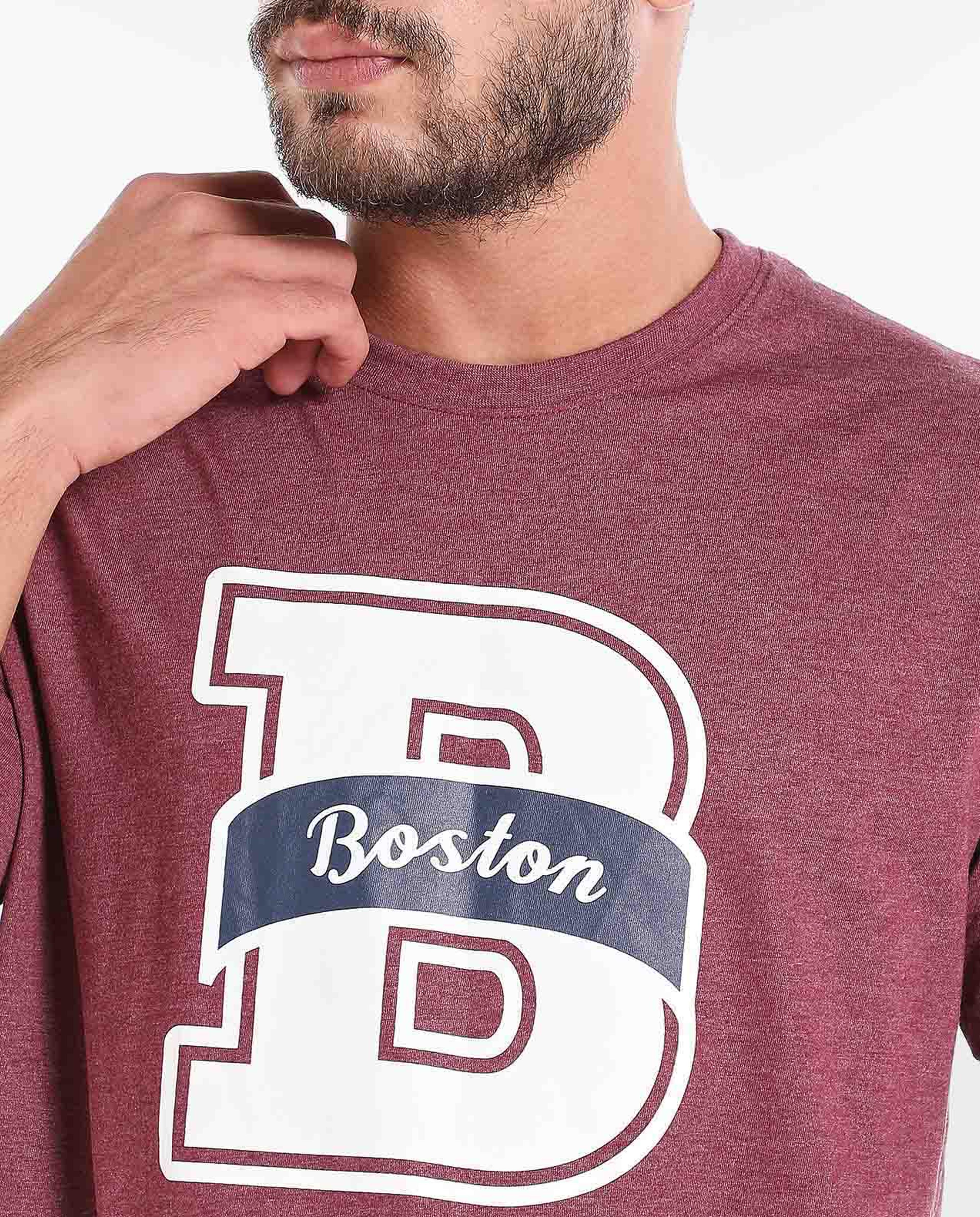 Typography Printed T-Shirt With Round Neck And Short Sleeves