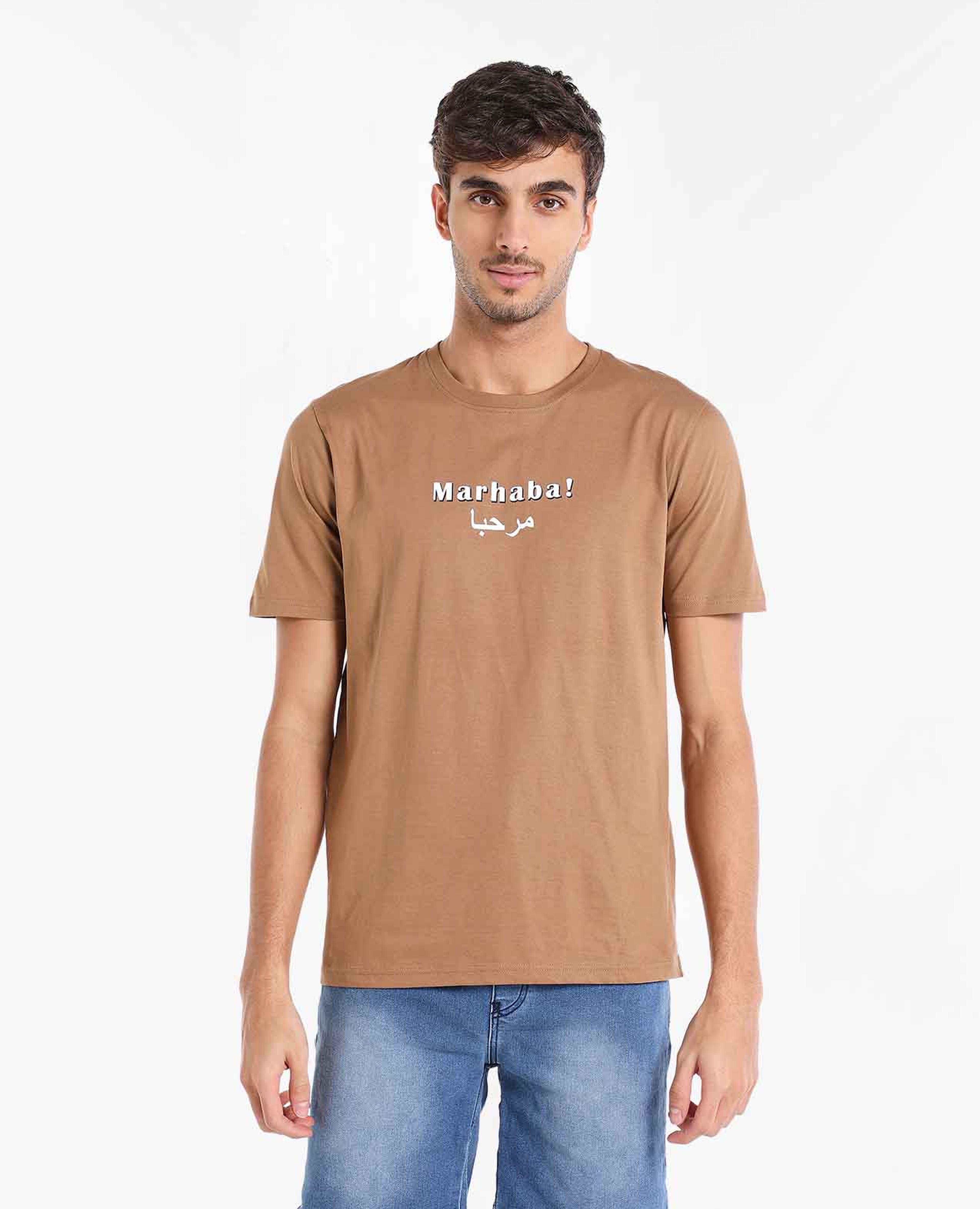 Typography Printed T-Shirt with Round Neck and Short Sleeves