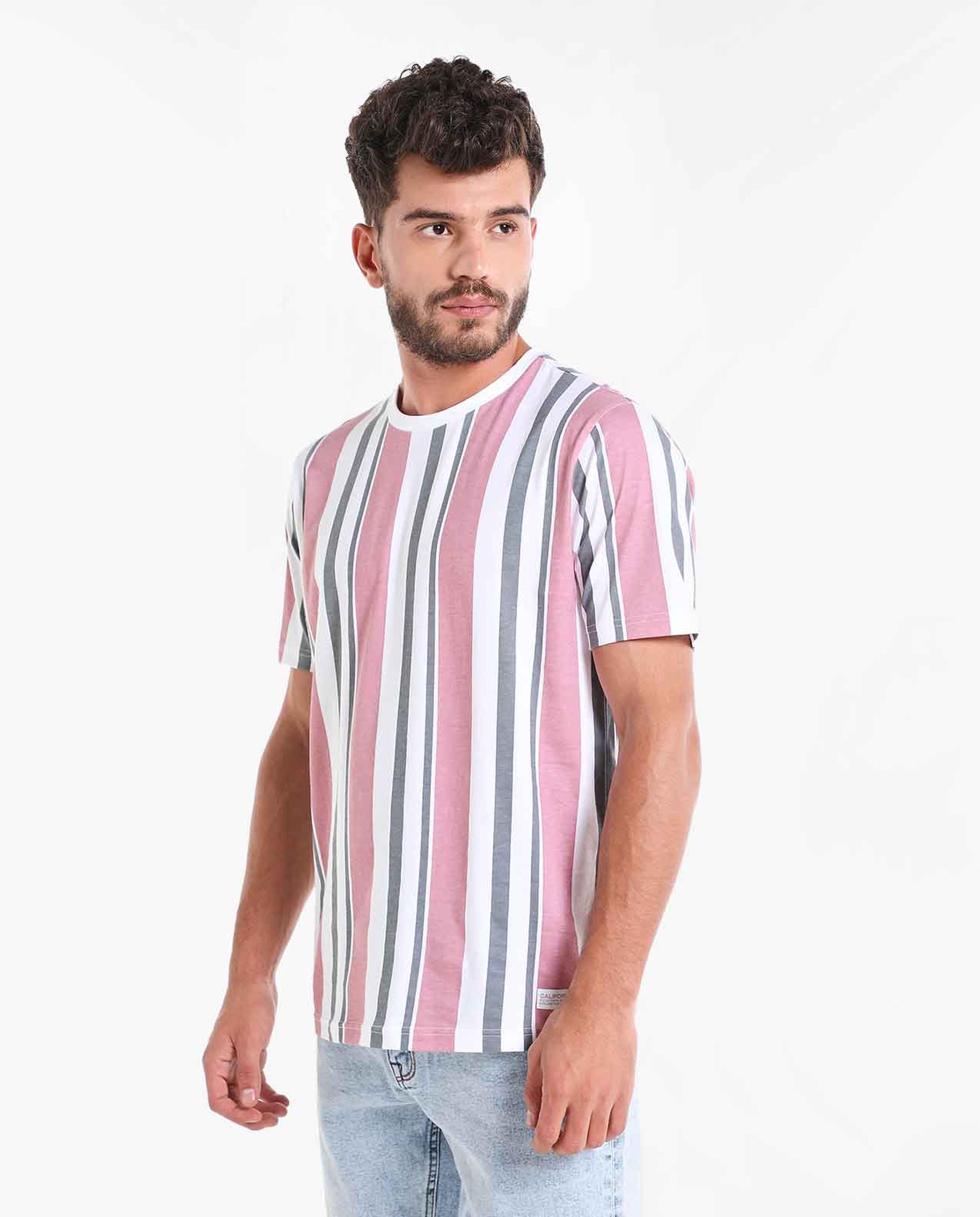 Striped T-Shirt with Round Neck & Short Sleeves