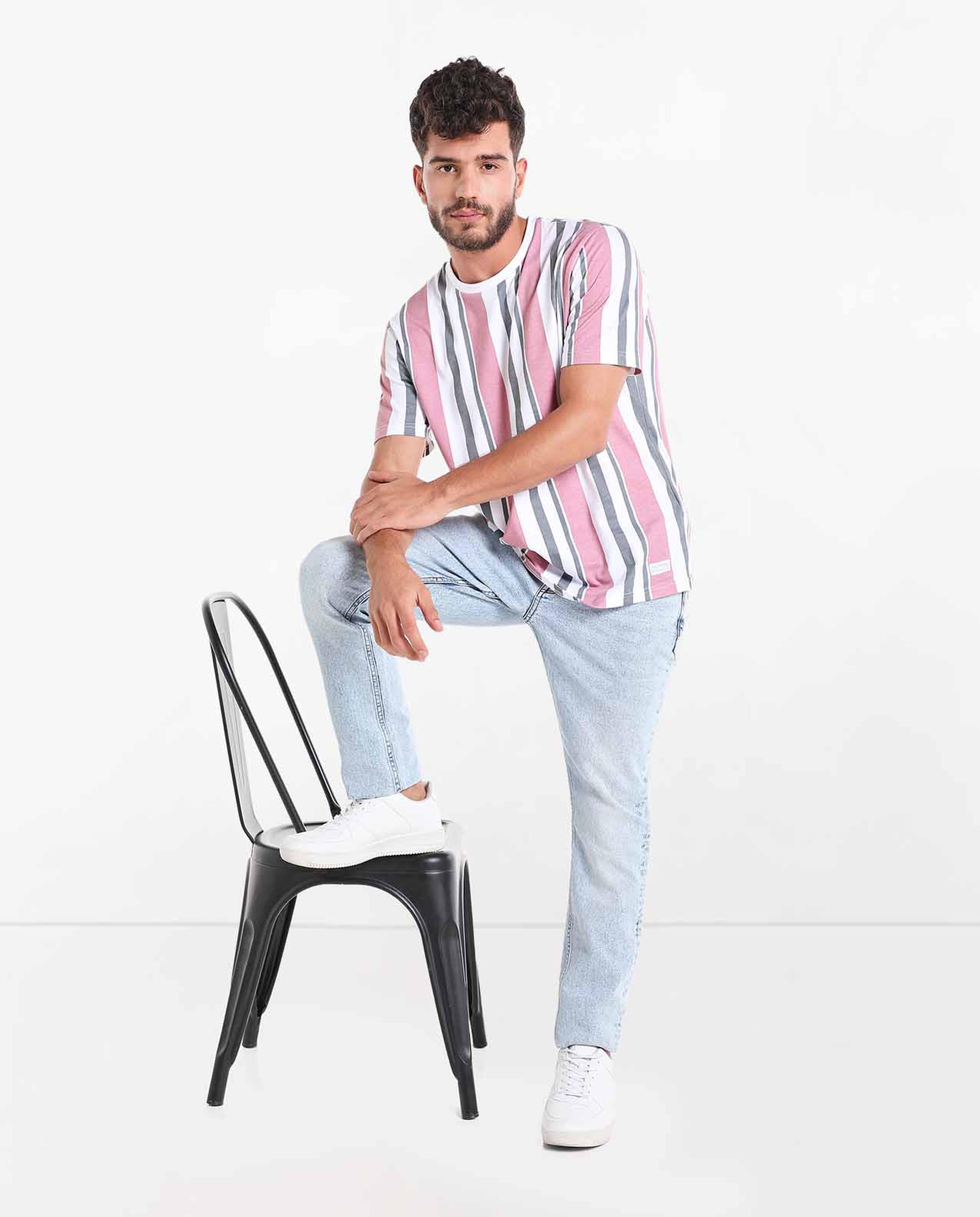 Striped T-Shirt with Round Neck & Short Sleeves