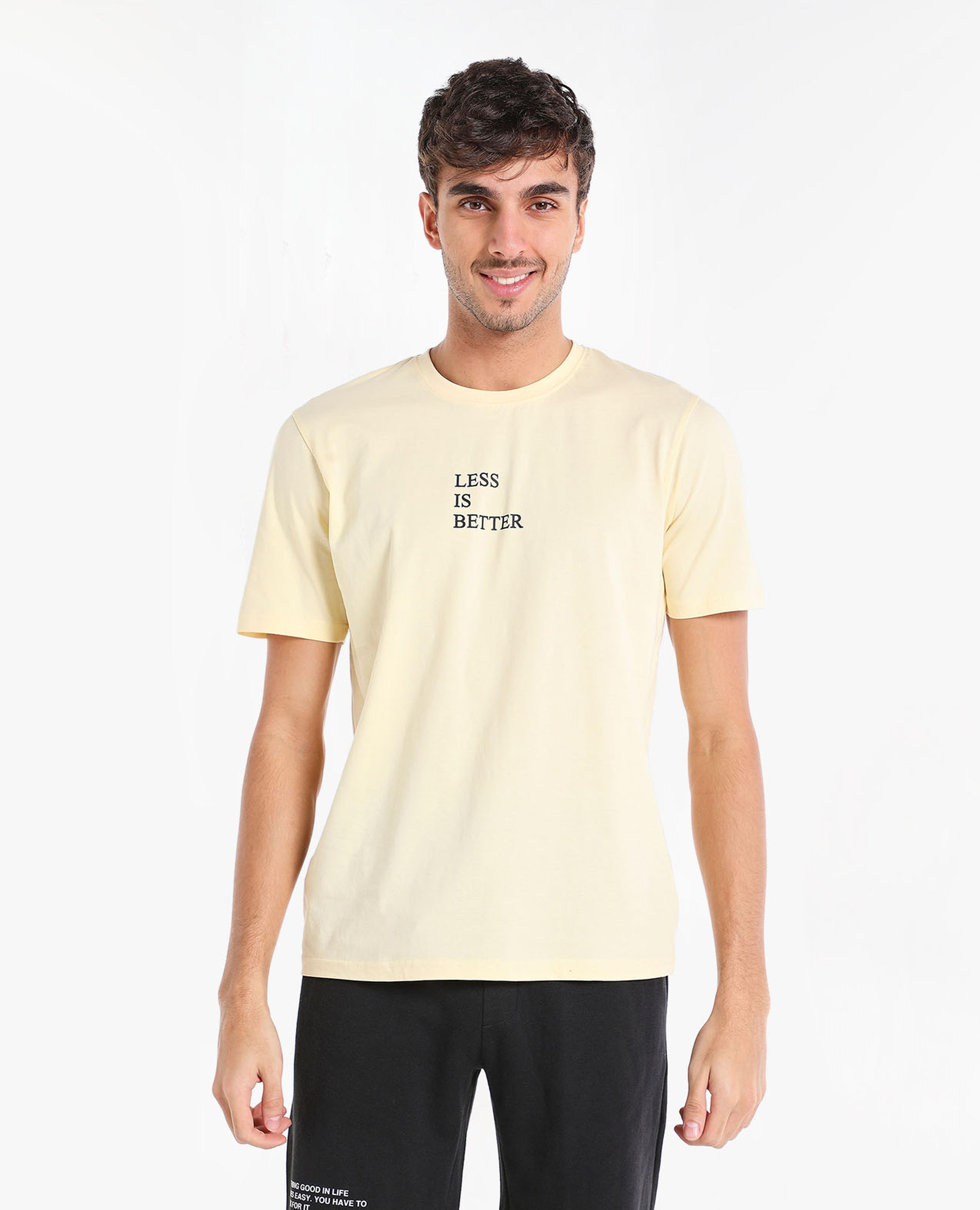 Typography Printed T-Shirt with Round Neck and Short Sleeves