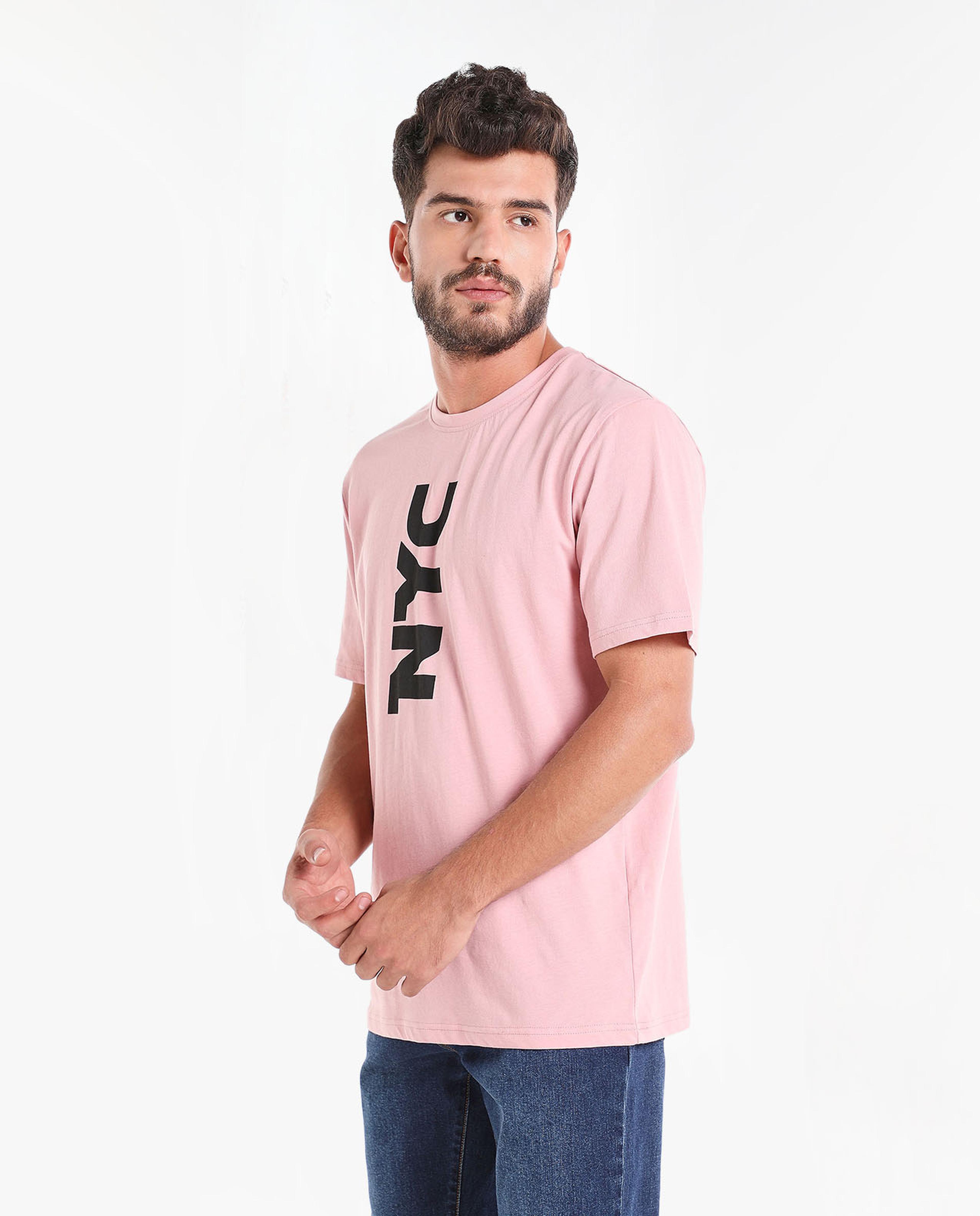 Typography Printed T-Shirt With Round Neck And Short Sleeves
