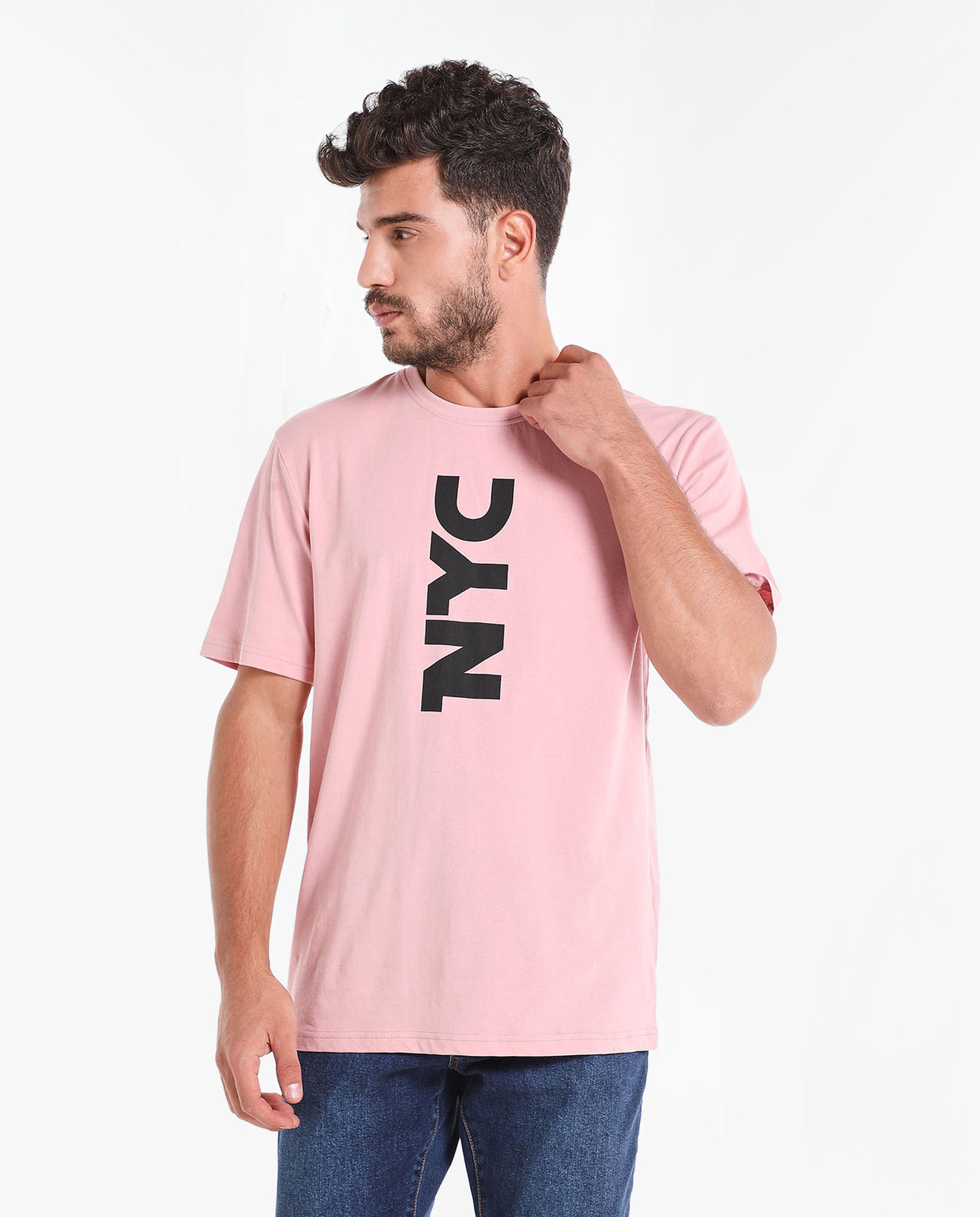 Typography Printed T-Shirt With Round Neck And Short Sleeves