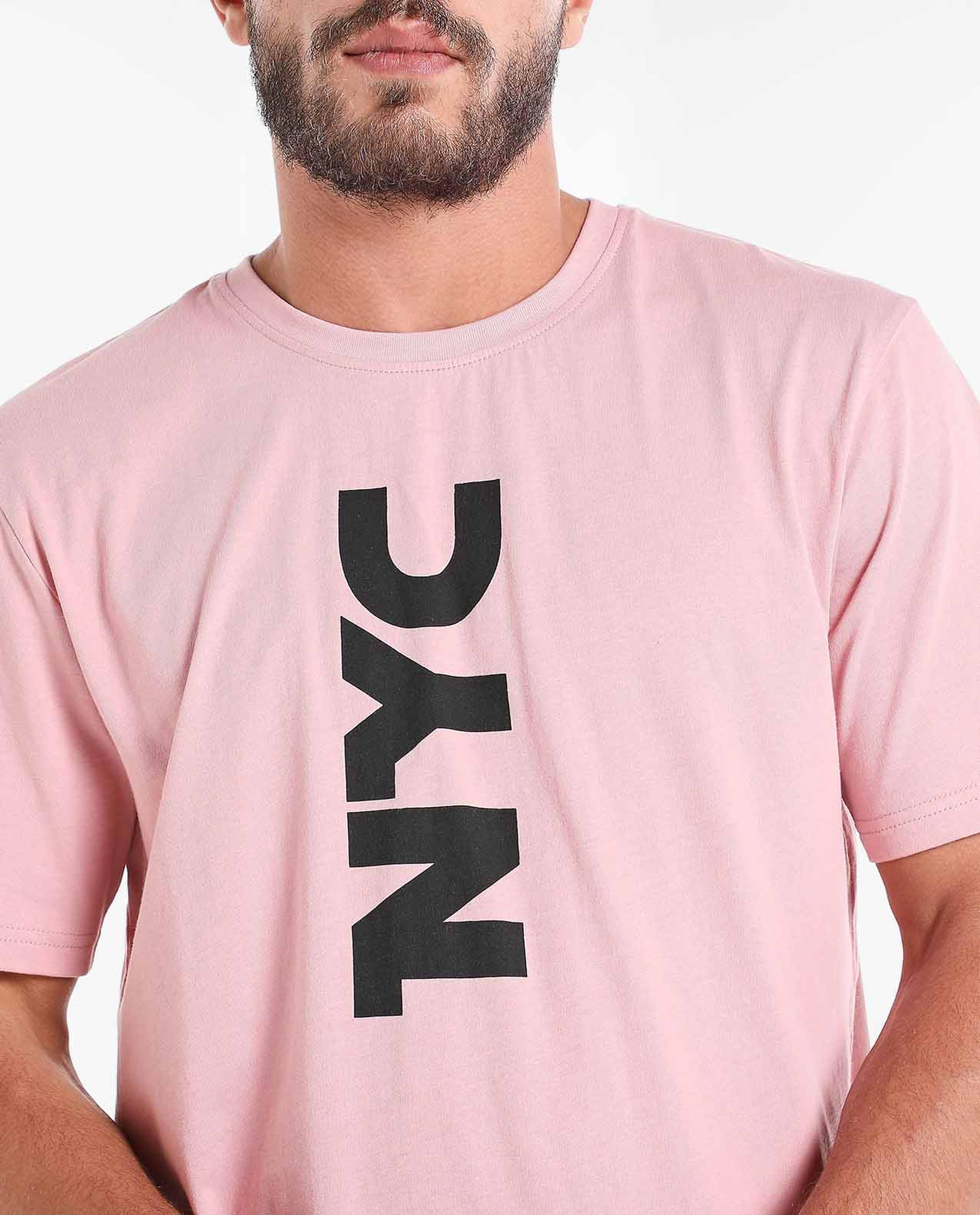 Typography Printed T-Shirt With Round Neck And Short Sleeves