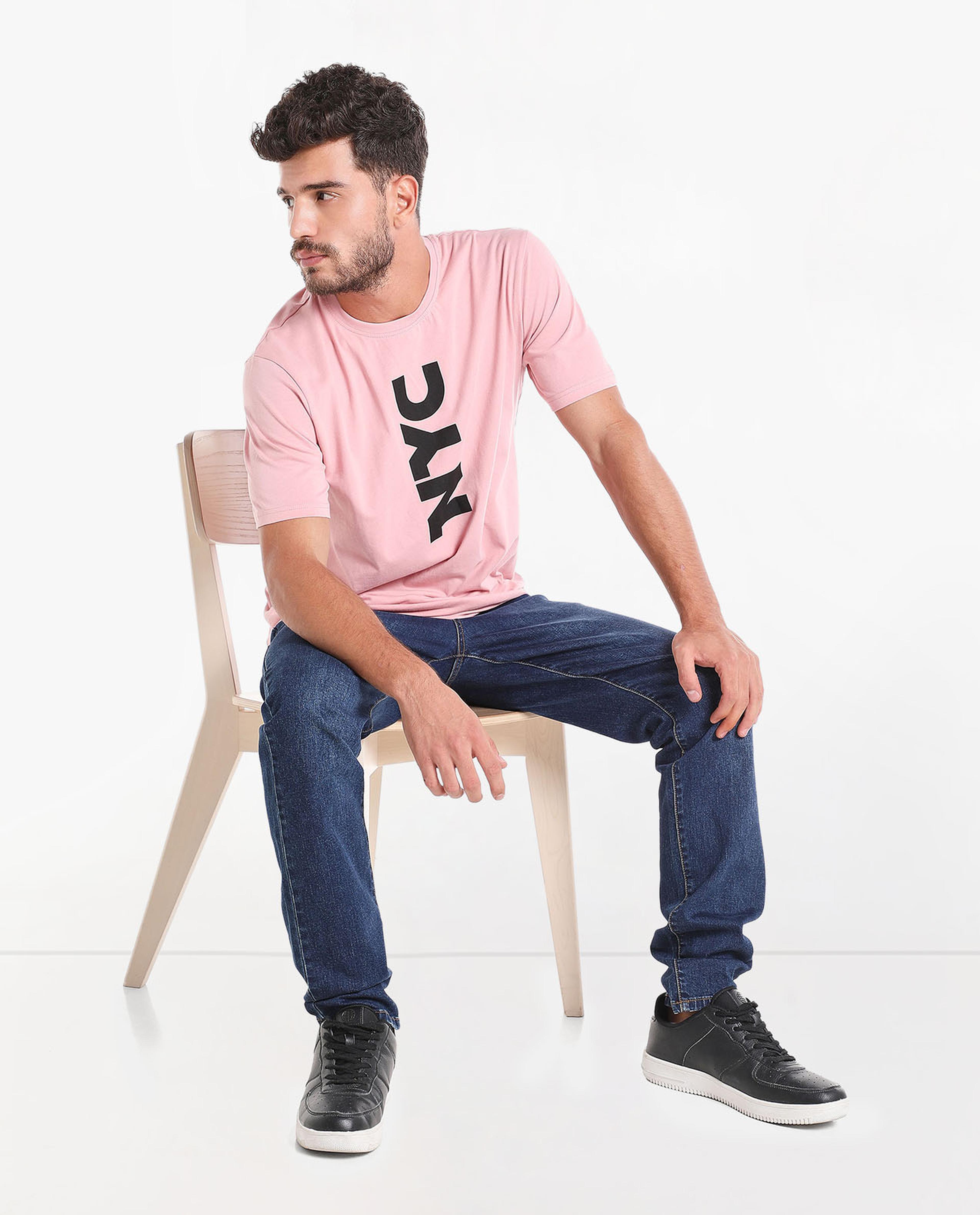 Typography Printed T-Shirt With Round Neck And Short Sleeves