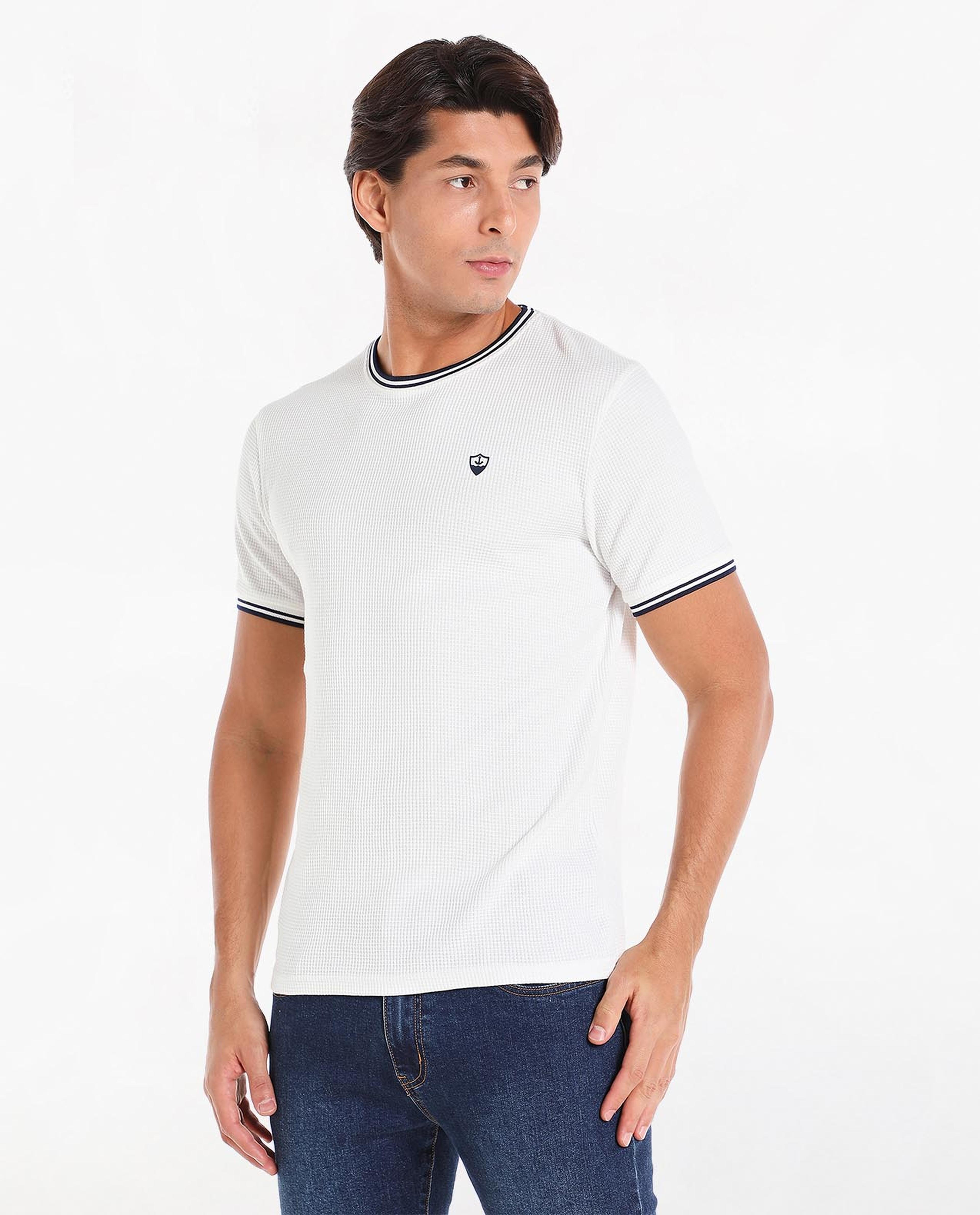 Solid T-Shirt with Polo Collar and Short Sleeves