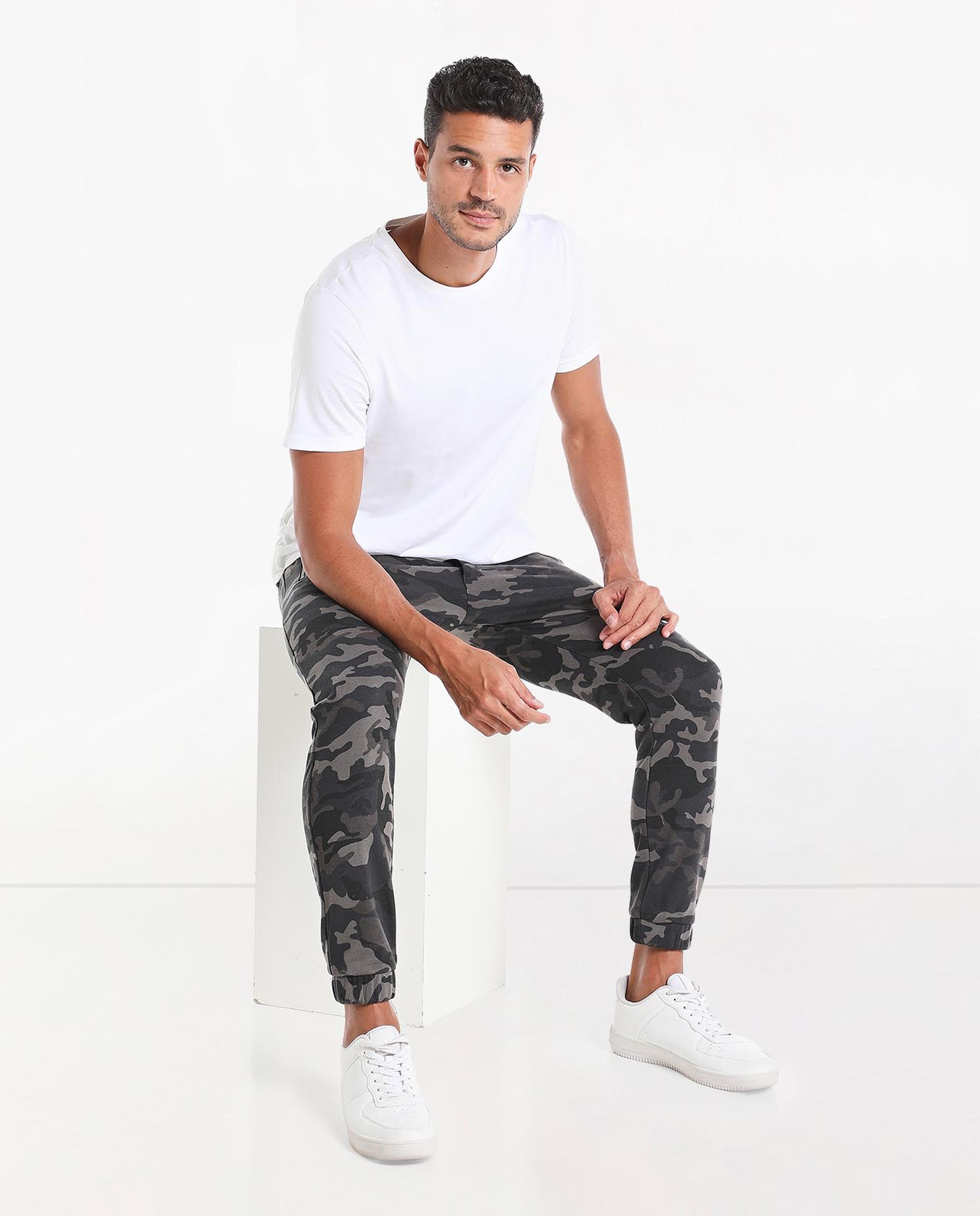 Shop Camouflage Track Pants with Elasticated Drawstring Waist