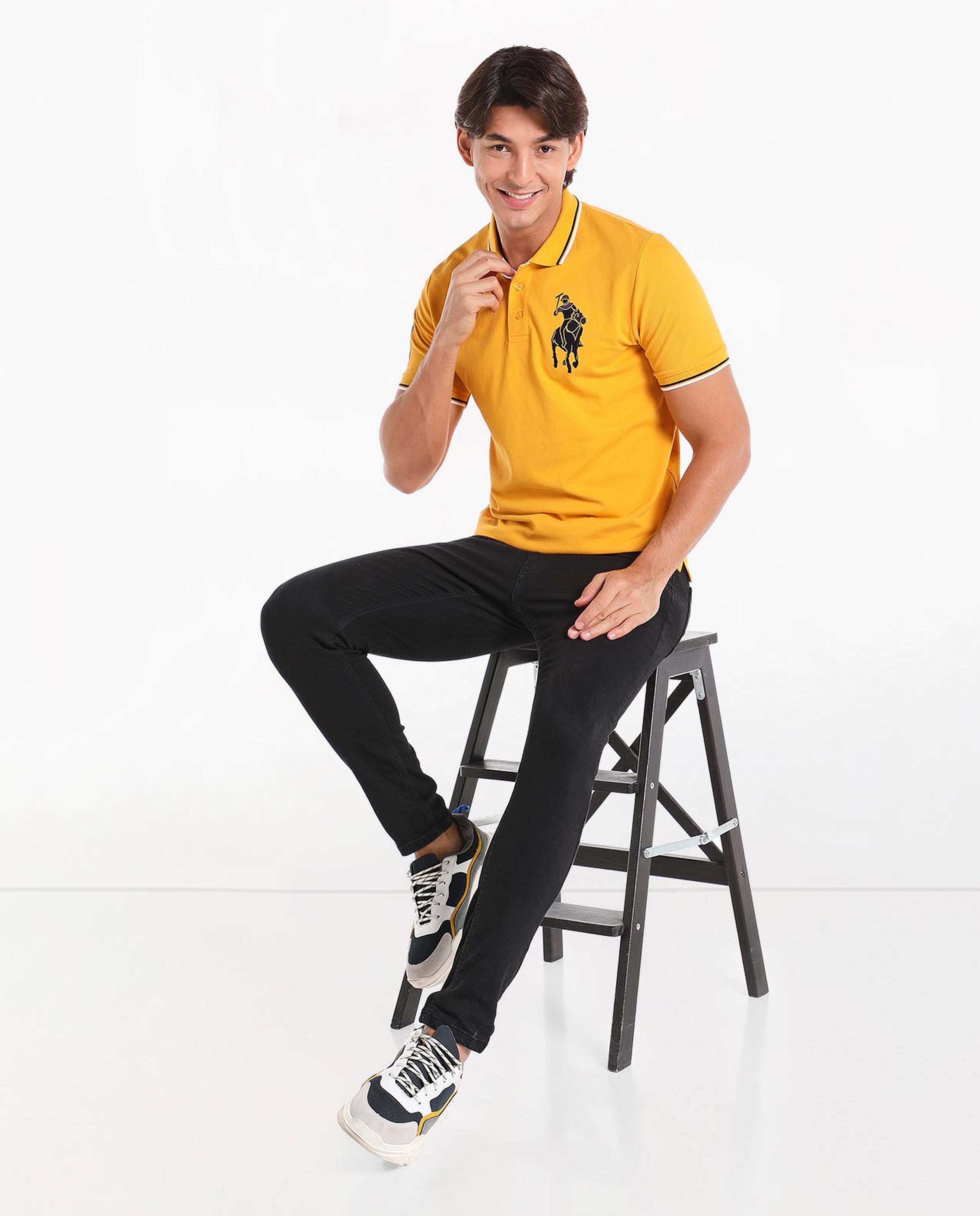 Solid T-Shirt with Polo Collar and Short Sleeves