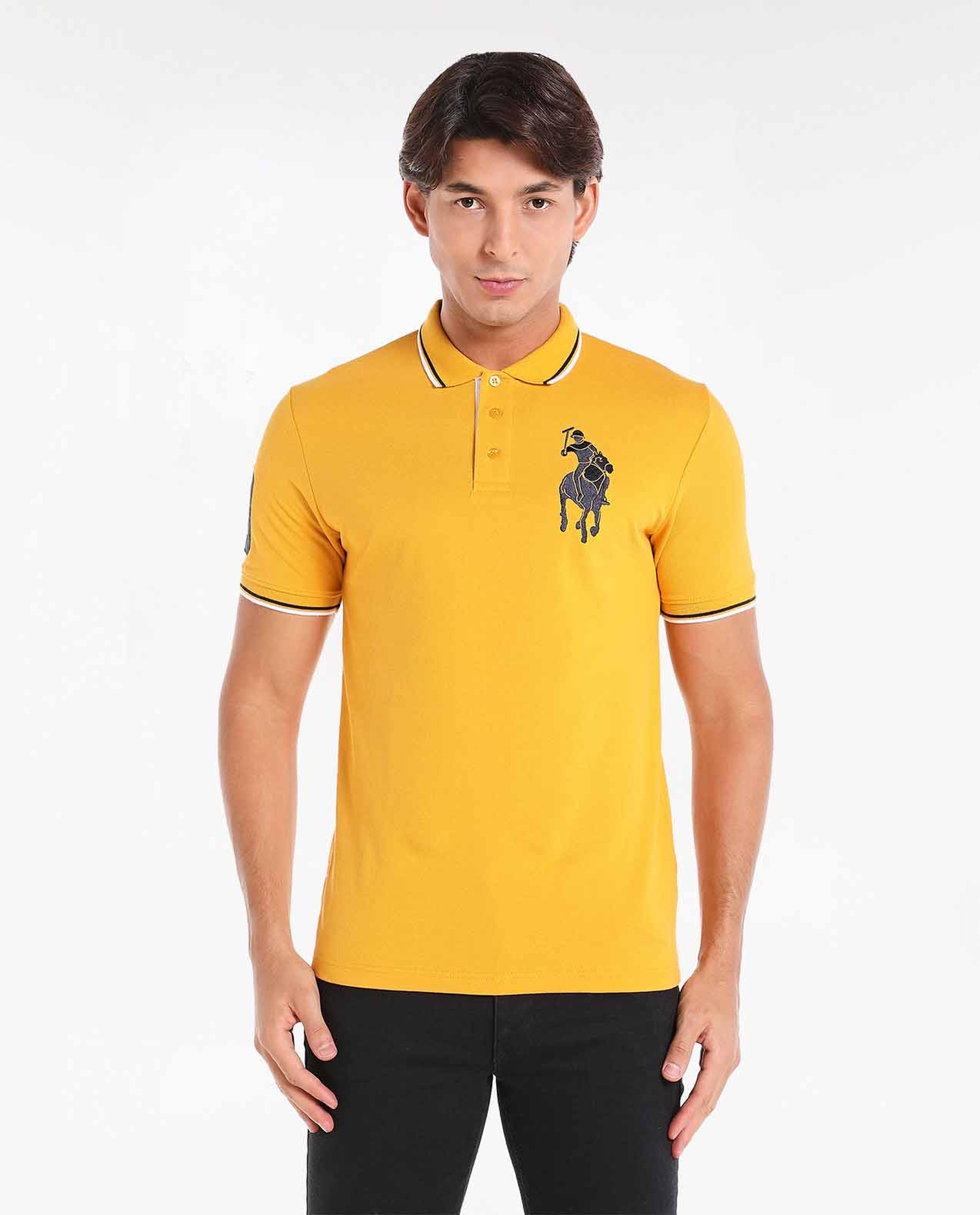 Solid T-Shirt with Polo Collar and Short Sleeves