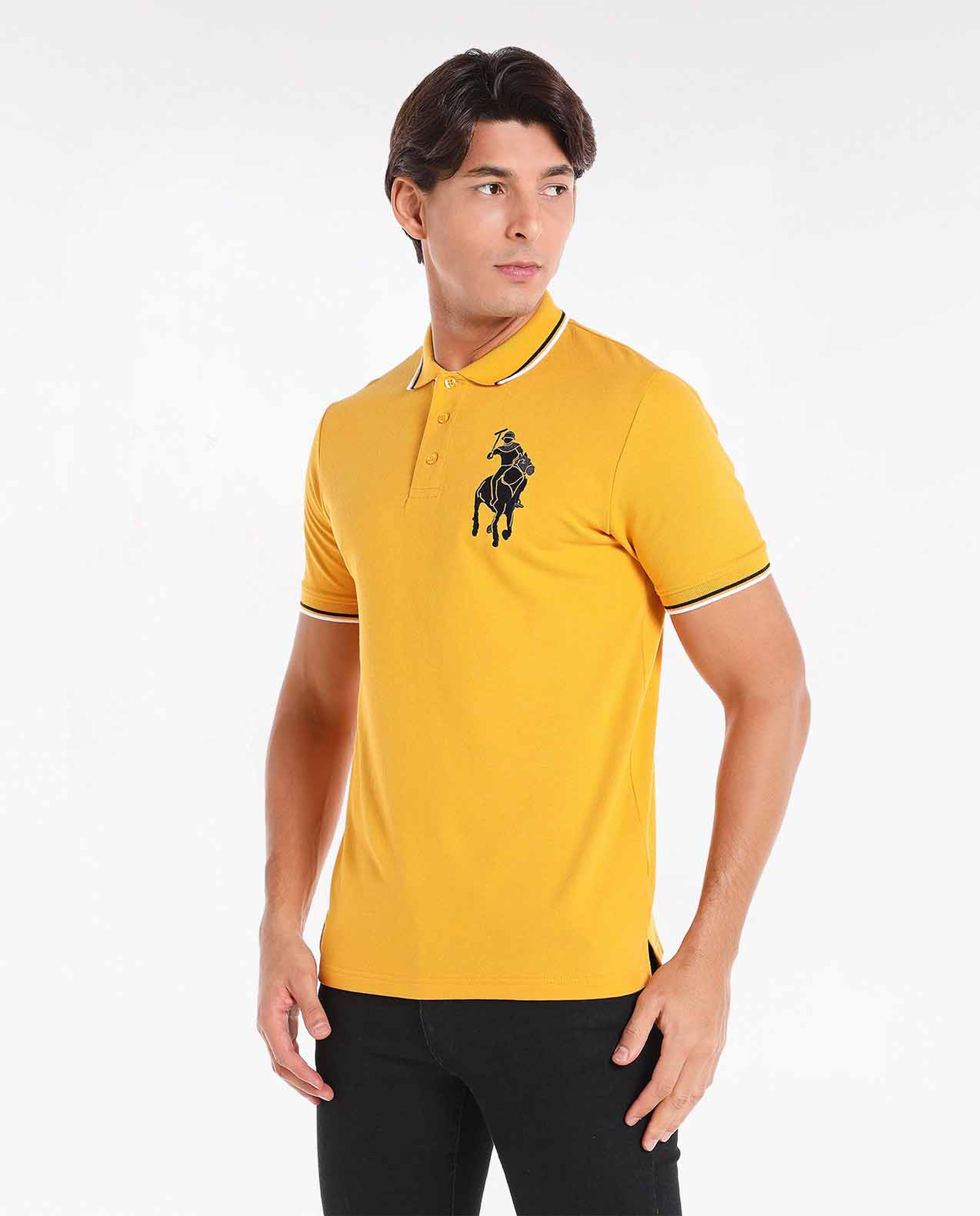 Solid T-Shirt with Polo Collar and Short Sleeves