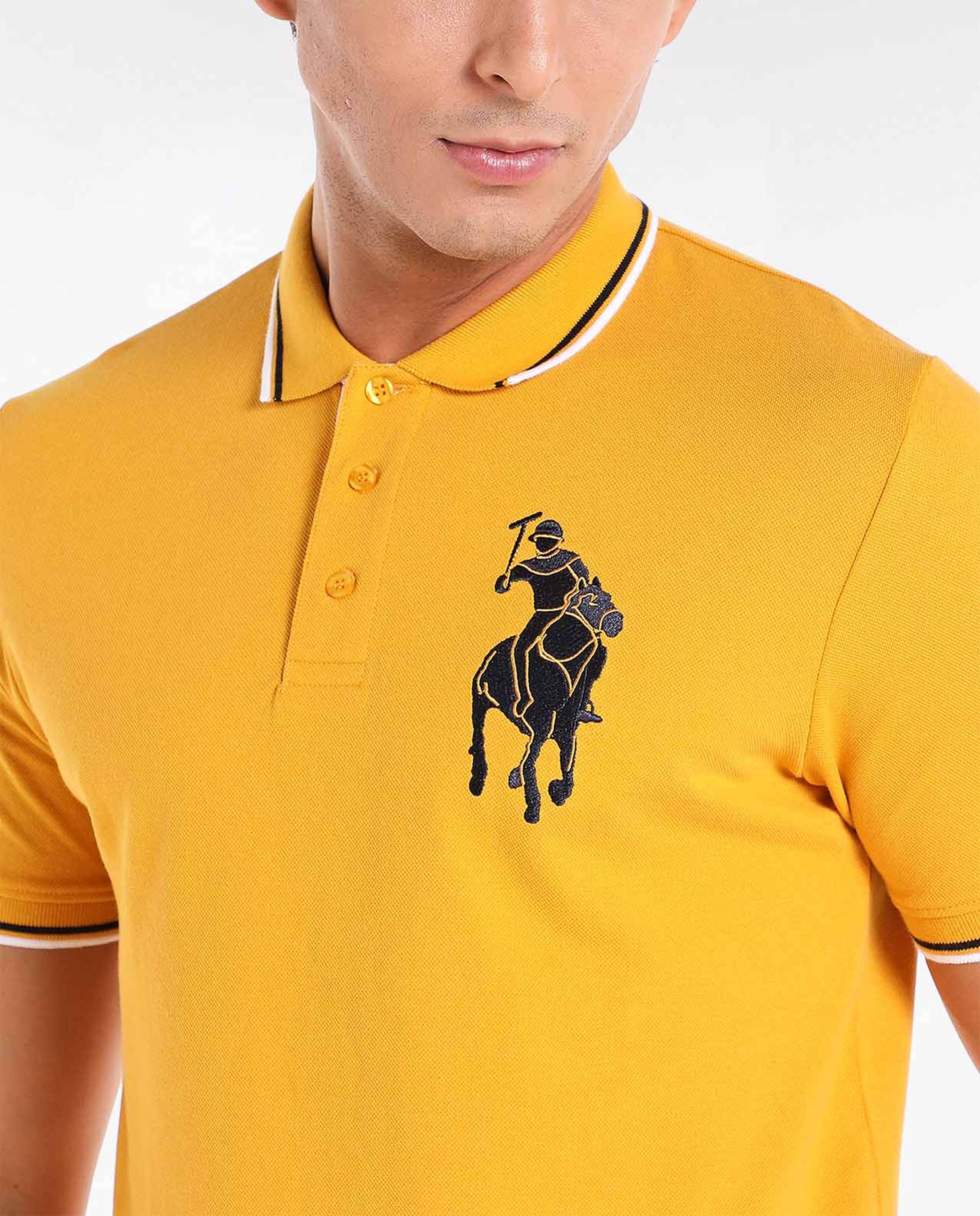 Solid T-Shirt with Polo Collar and Short Sleeves