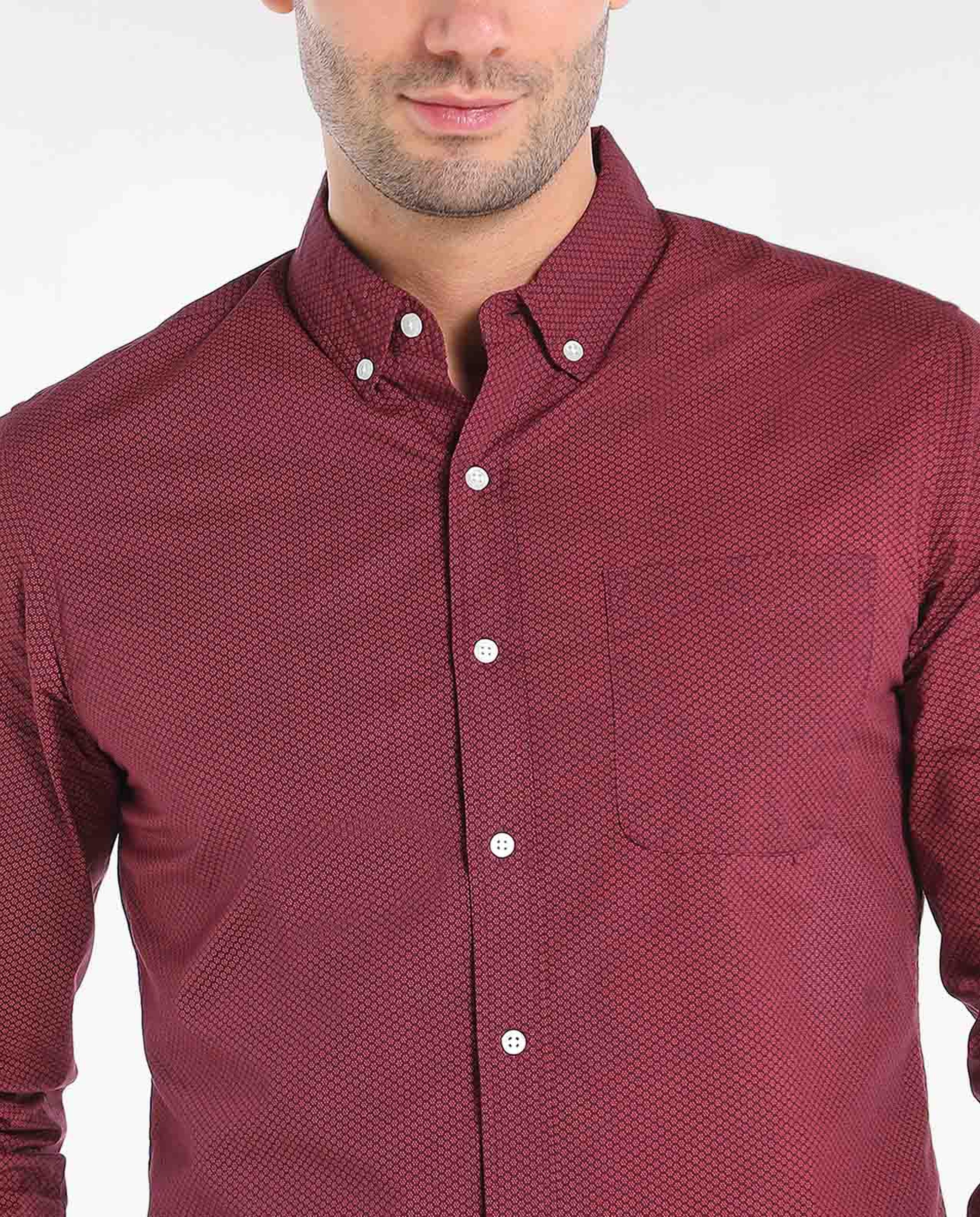 Solid Shirt with Button-Down Collar and Long Sleeves