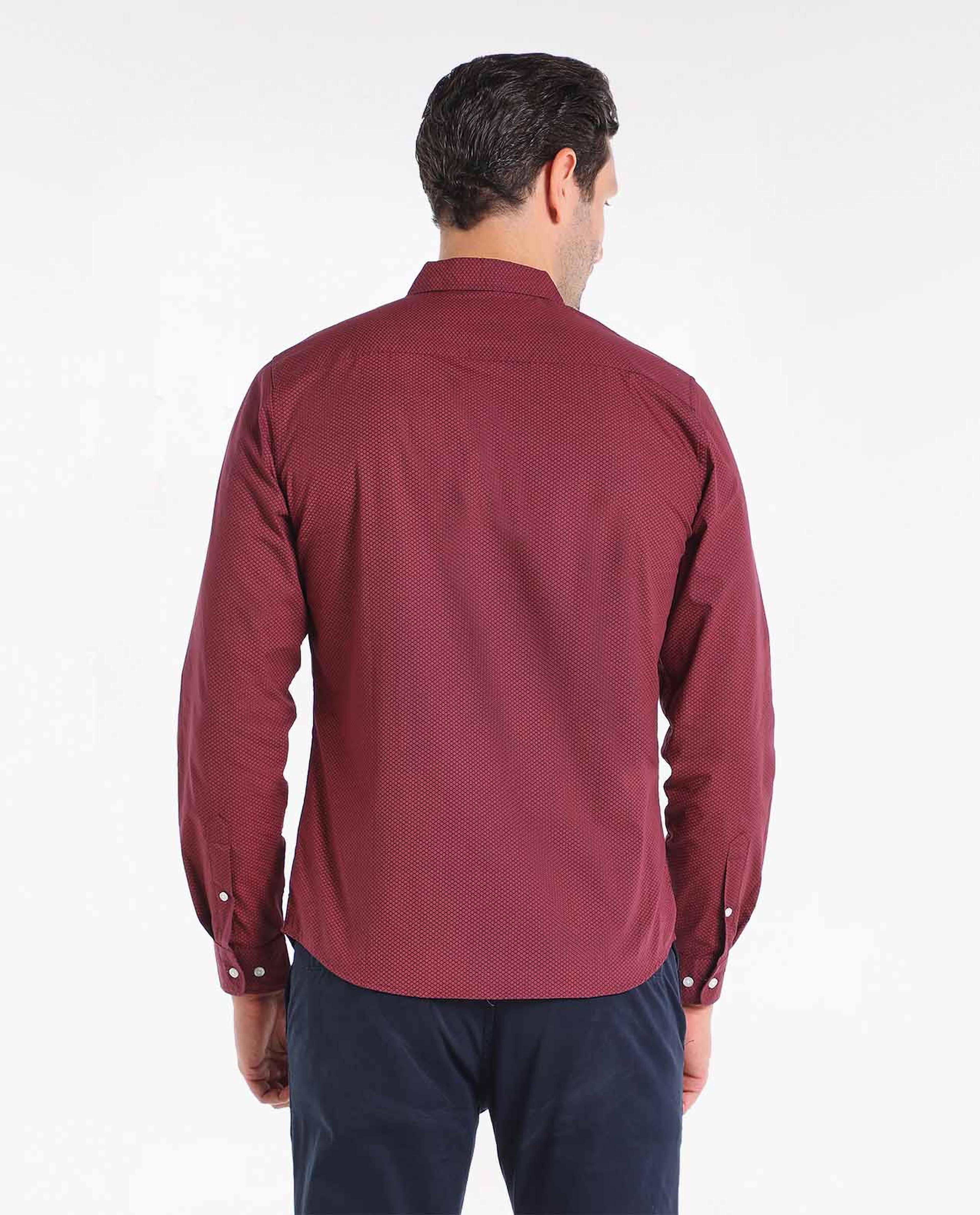 Solid Shirt with Button-Down Collar and Long Sleeves