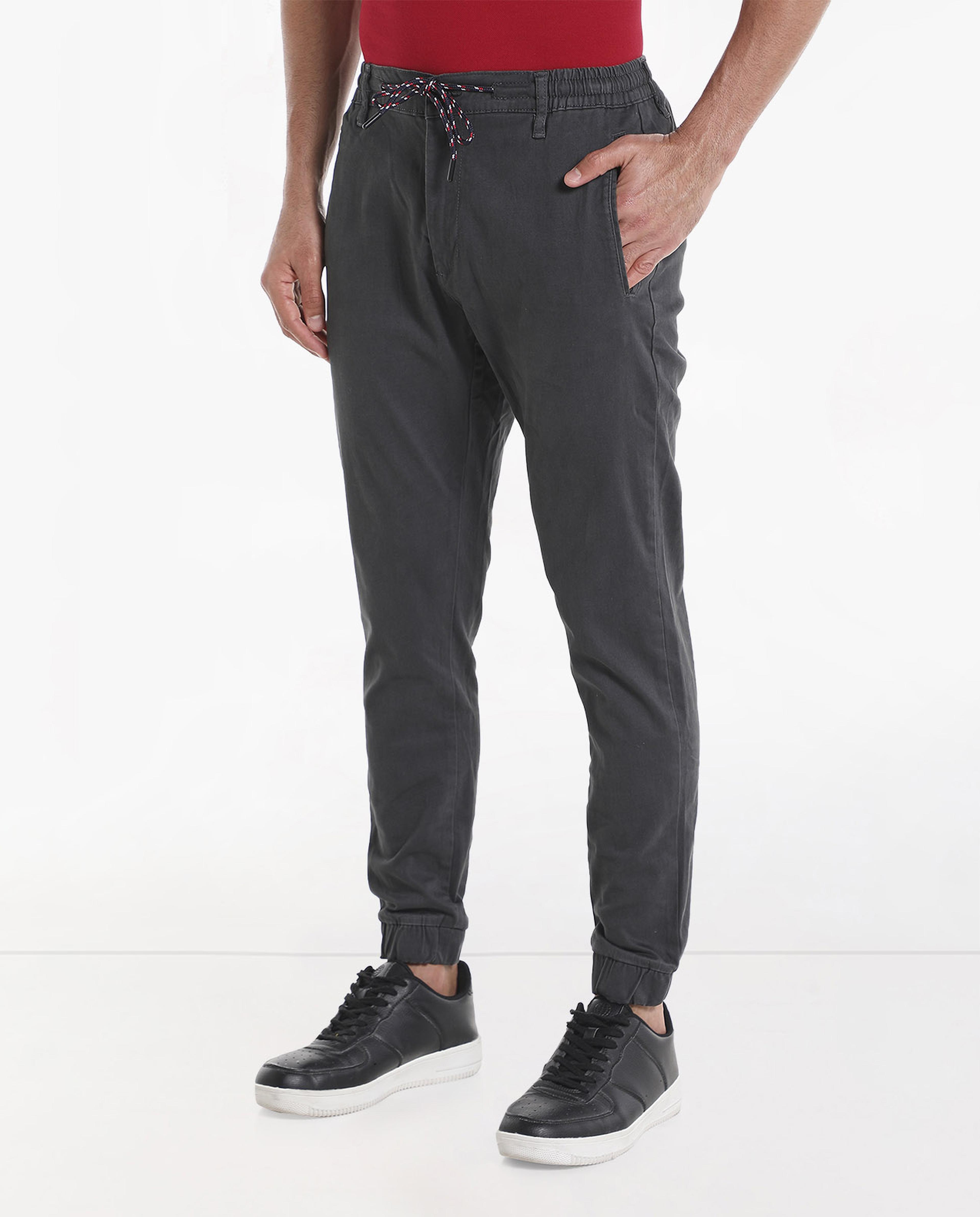 Solid Jogger Trousers with Drawstring Closure