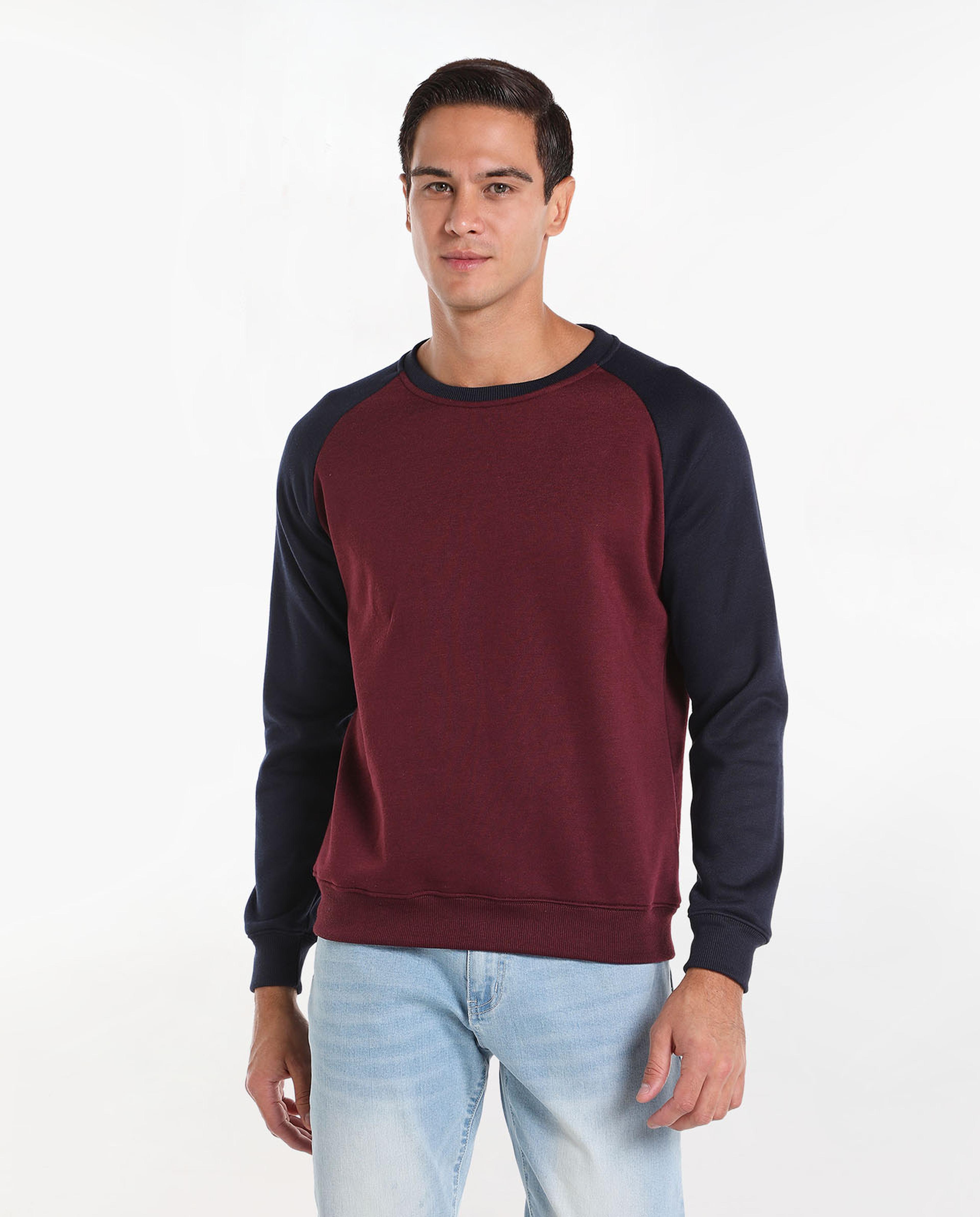 Solid Sweatshirt with Raglan Sleeves