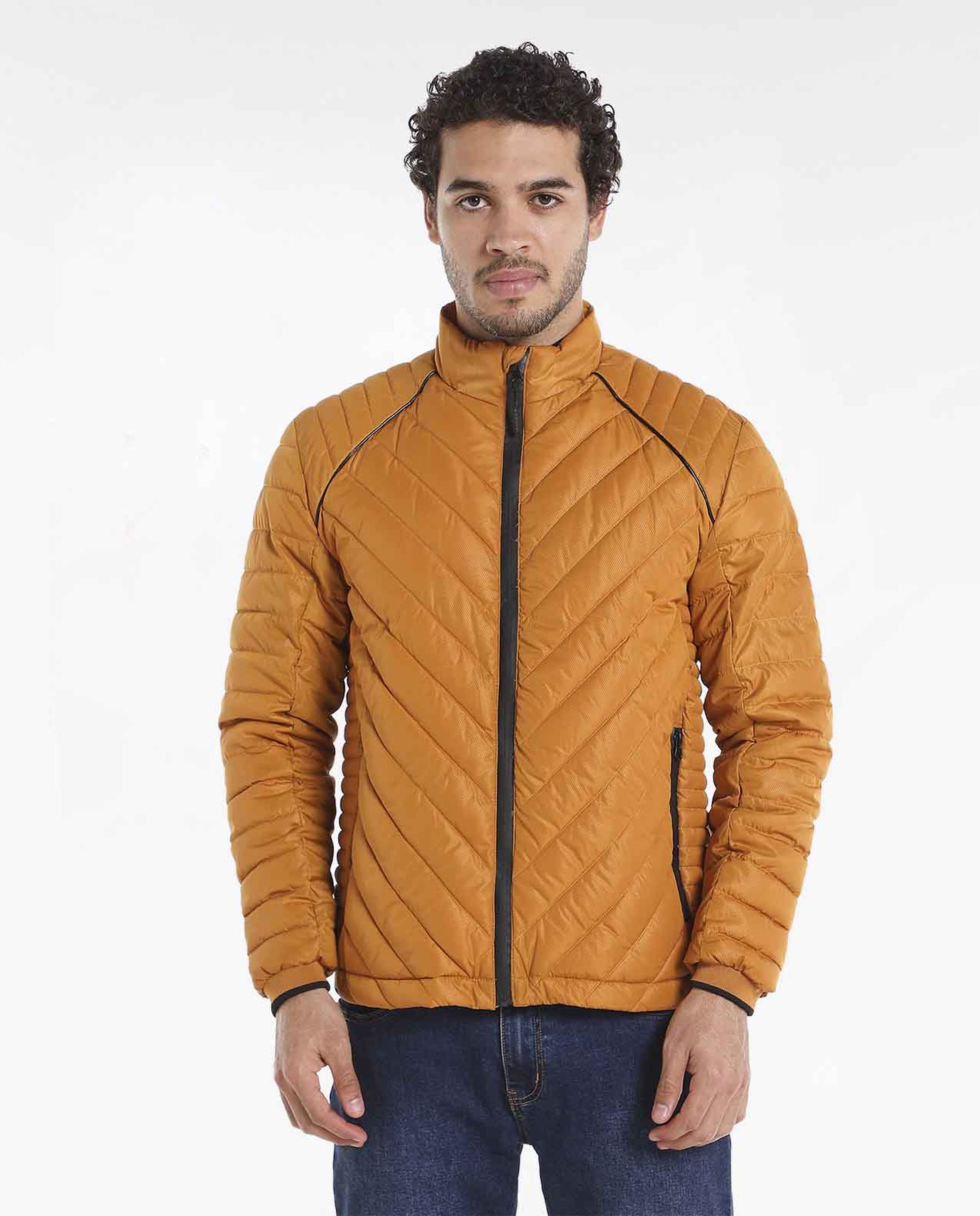 Solid Puffer Jacket with Mock Collar