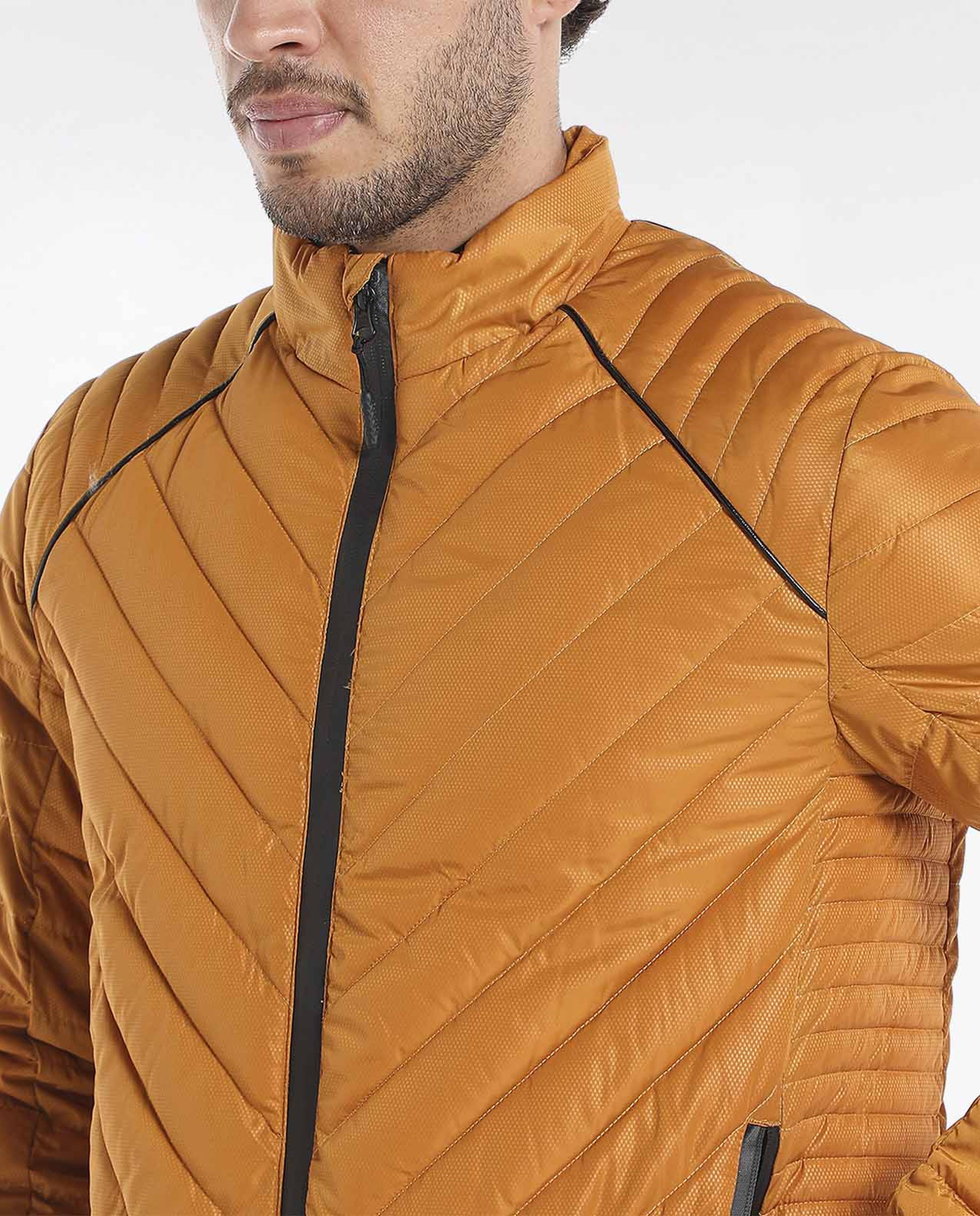Solid Puffer Jacket with Mock Collar